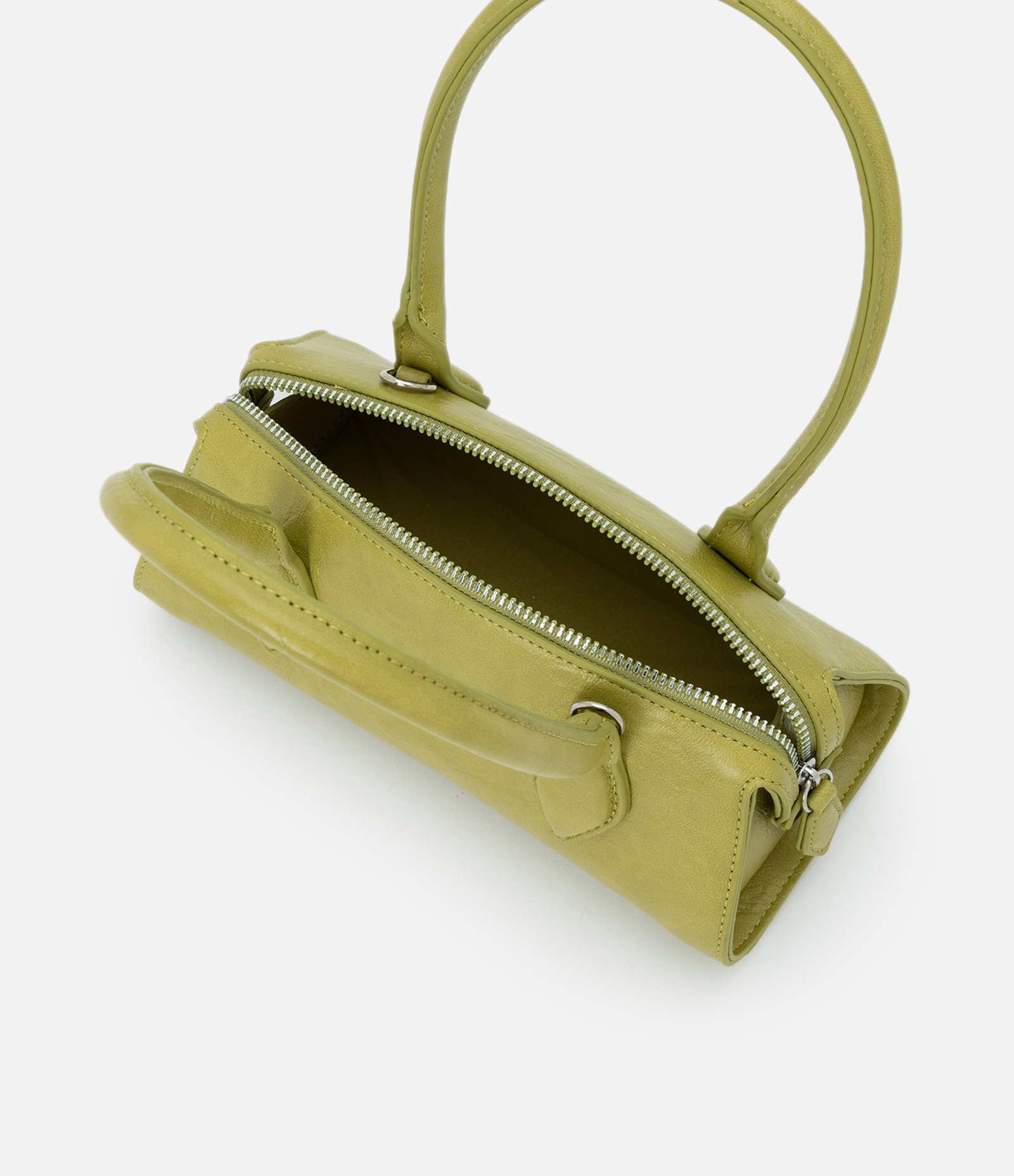 Bolsa Transversal Mini Satchel com Alça de Mão e Zíper Duplo Verde 6