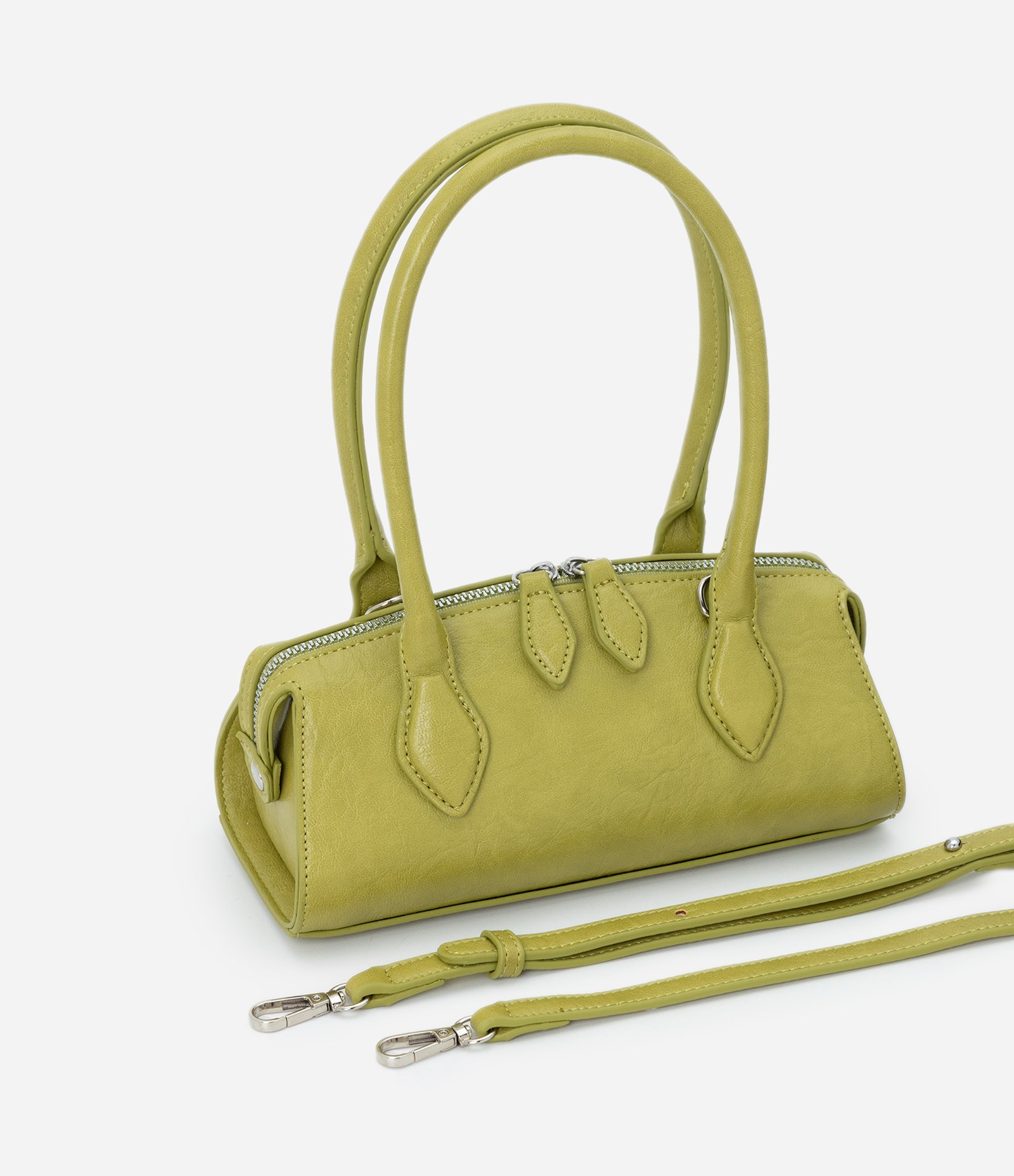 Bolsa Transversal Mini Satchel com Alça de Mão e Zíper Duplo Verde 7