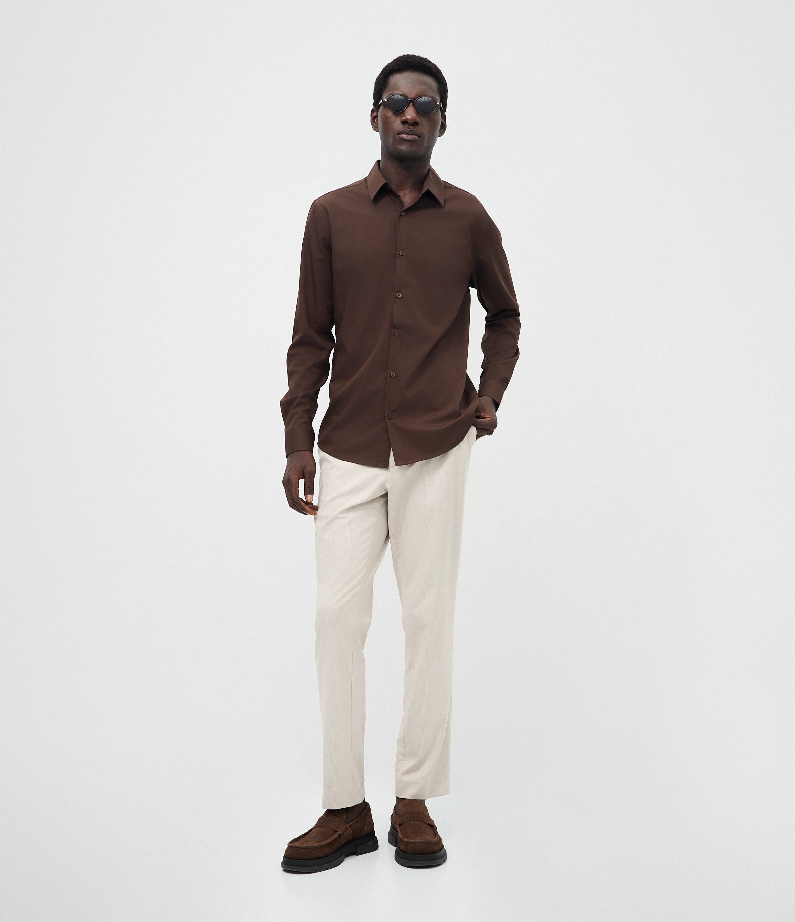 Camisa Slim em Fibra de Bambu Marrom Escuro 2