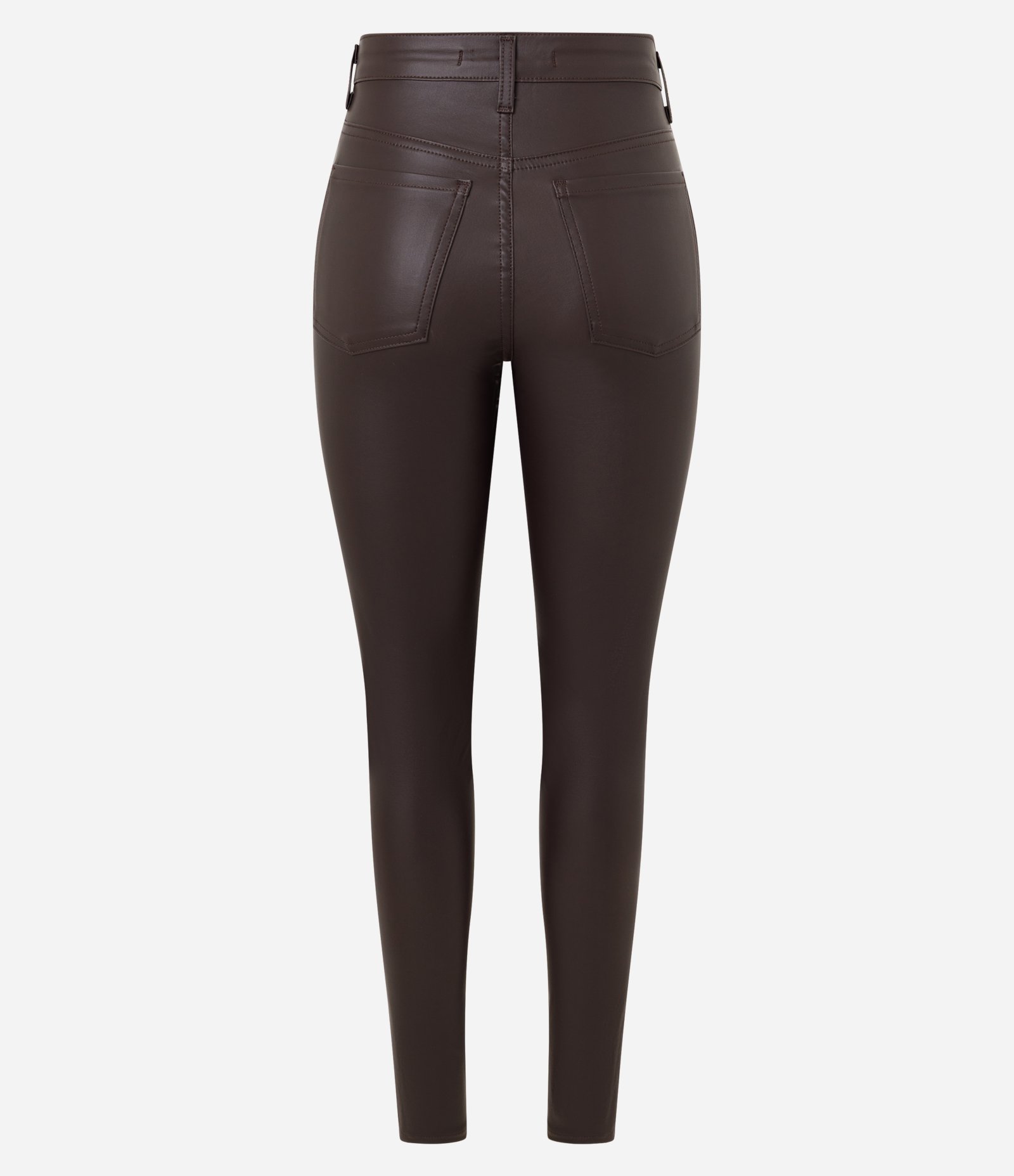 Calça Skinny em Sarja Resinada com Cintura Média Marrom 2
