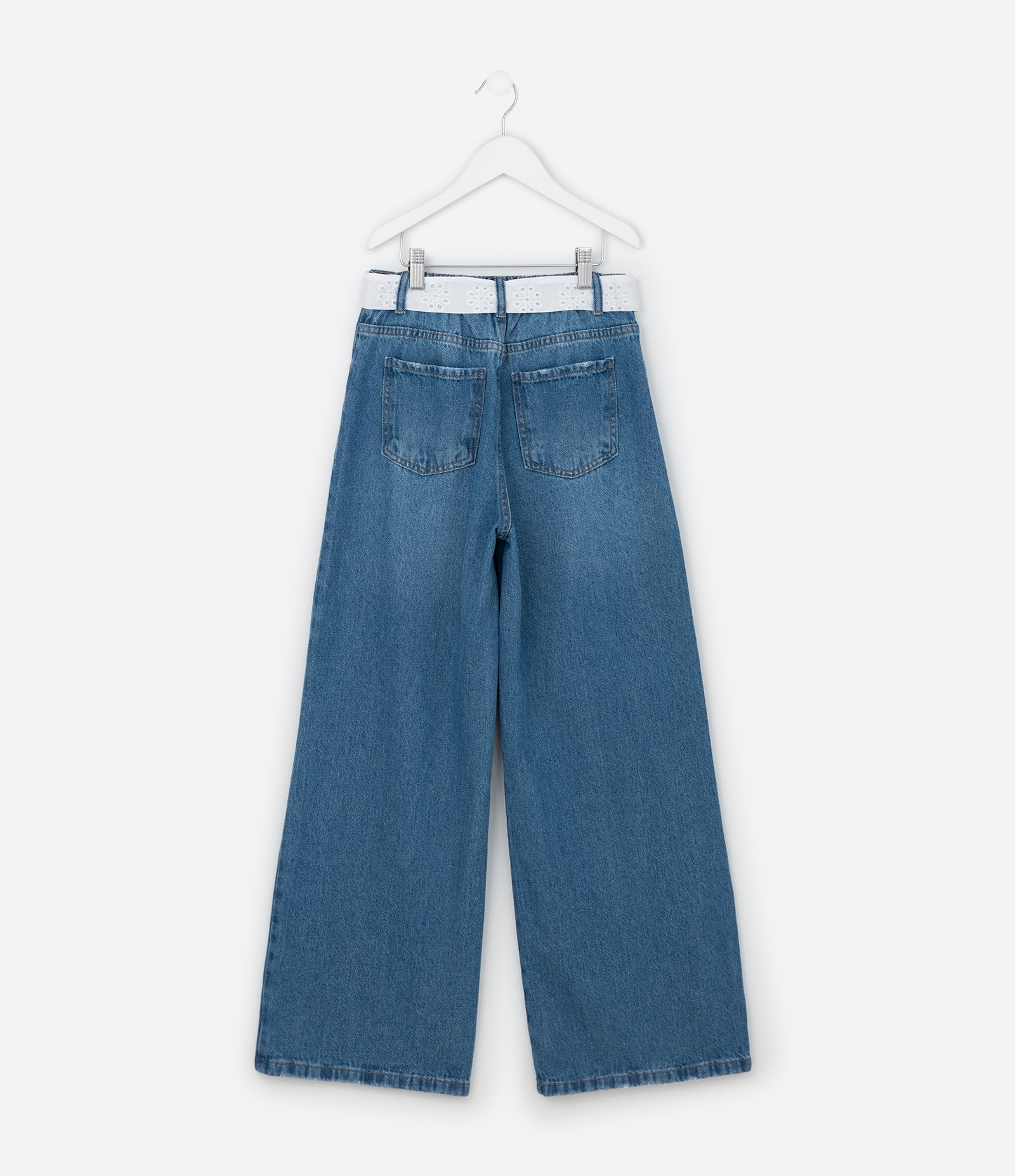 Calça Infantil Wide Leg em Jeans com Cinto - Tam 5 A 14 Anos Azul Médio 2