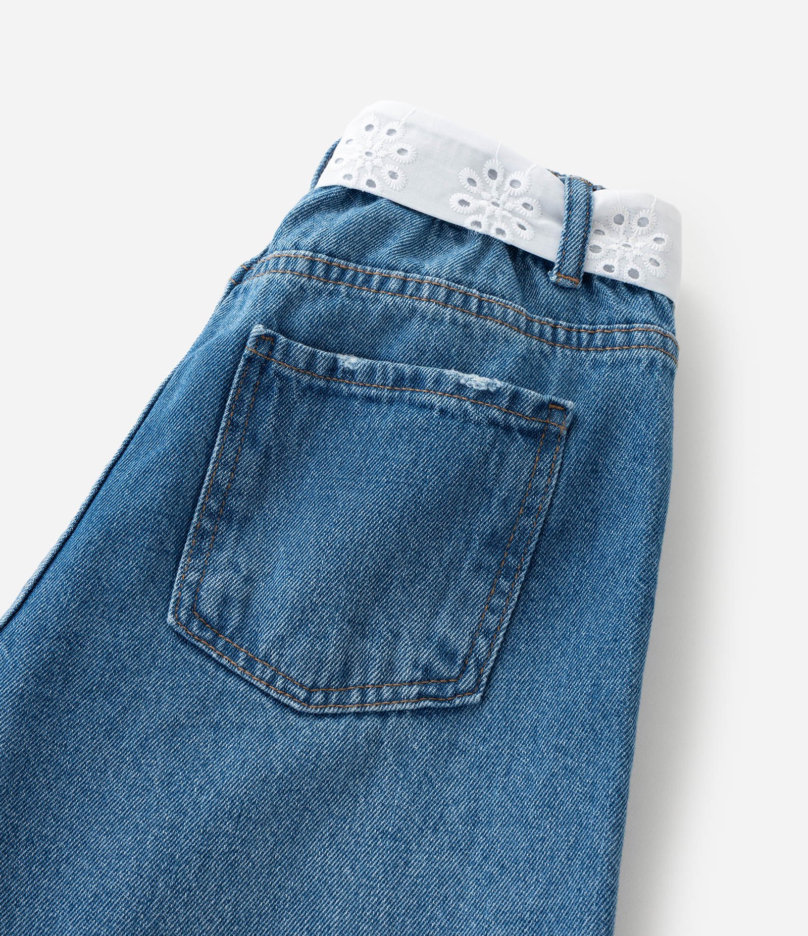 Calça Infantil Wide Leg em Jeans com Cinto - Tam 5 A 14 Anos Azul Médio 3