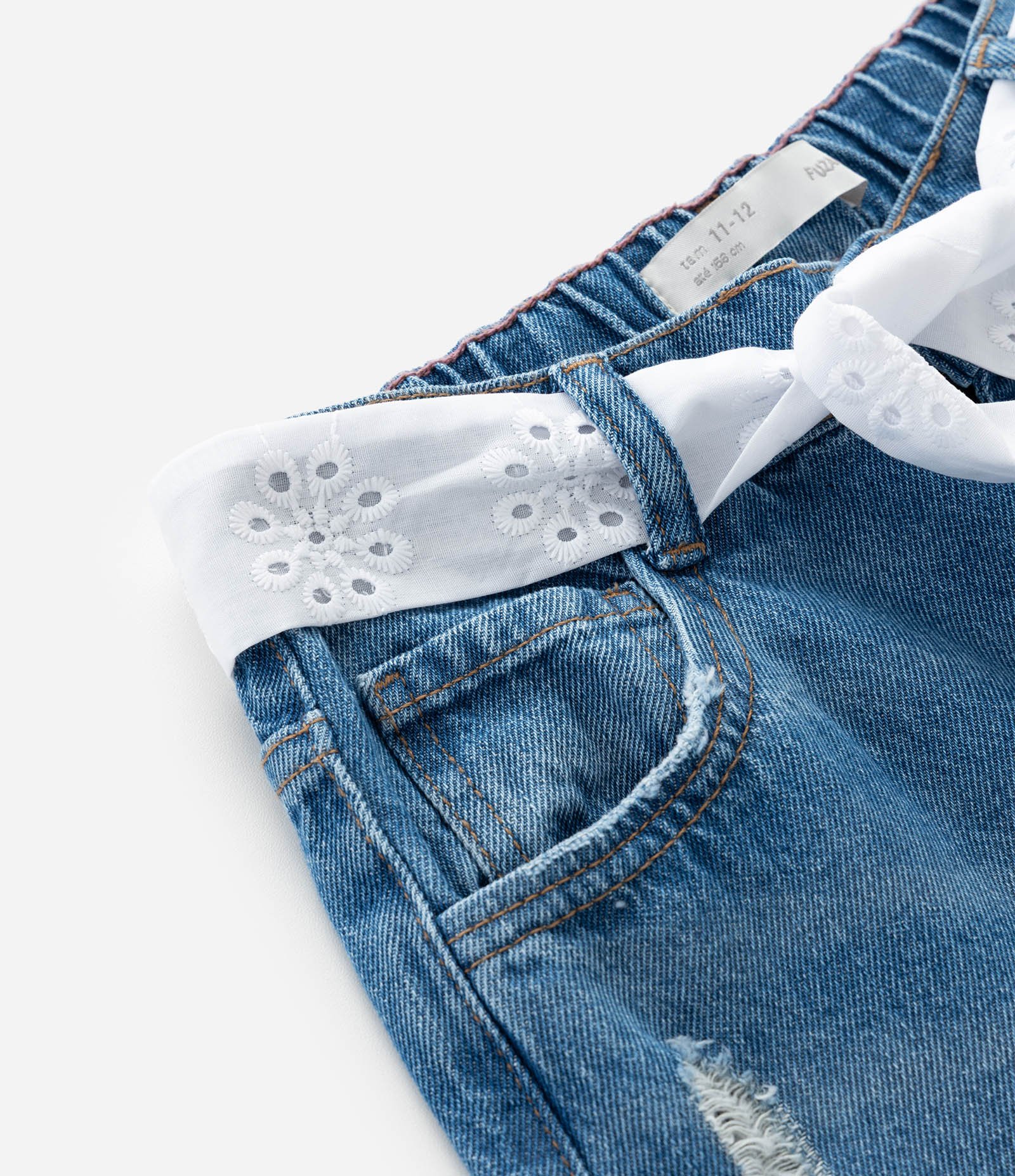 Calça Infantil Wide Leg em Jeans com Cinto - Tam 5 A 14 Anos Azul Médio 4