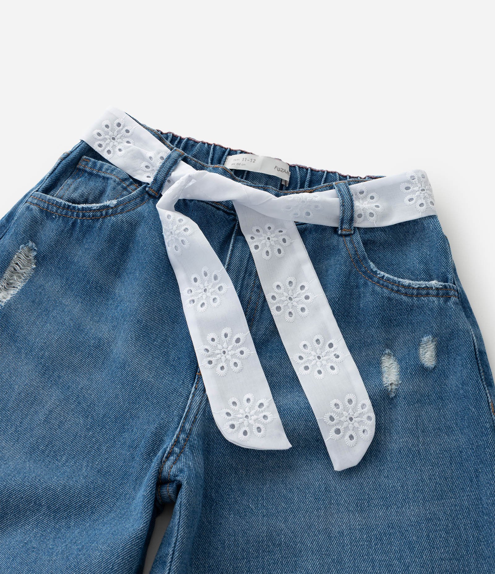 Calça Infantil Wide Leg em Jeans com Cinto - Tam 5 A 14 Anos Azul Médio 6