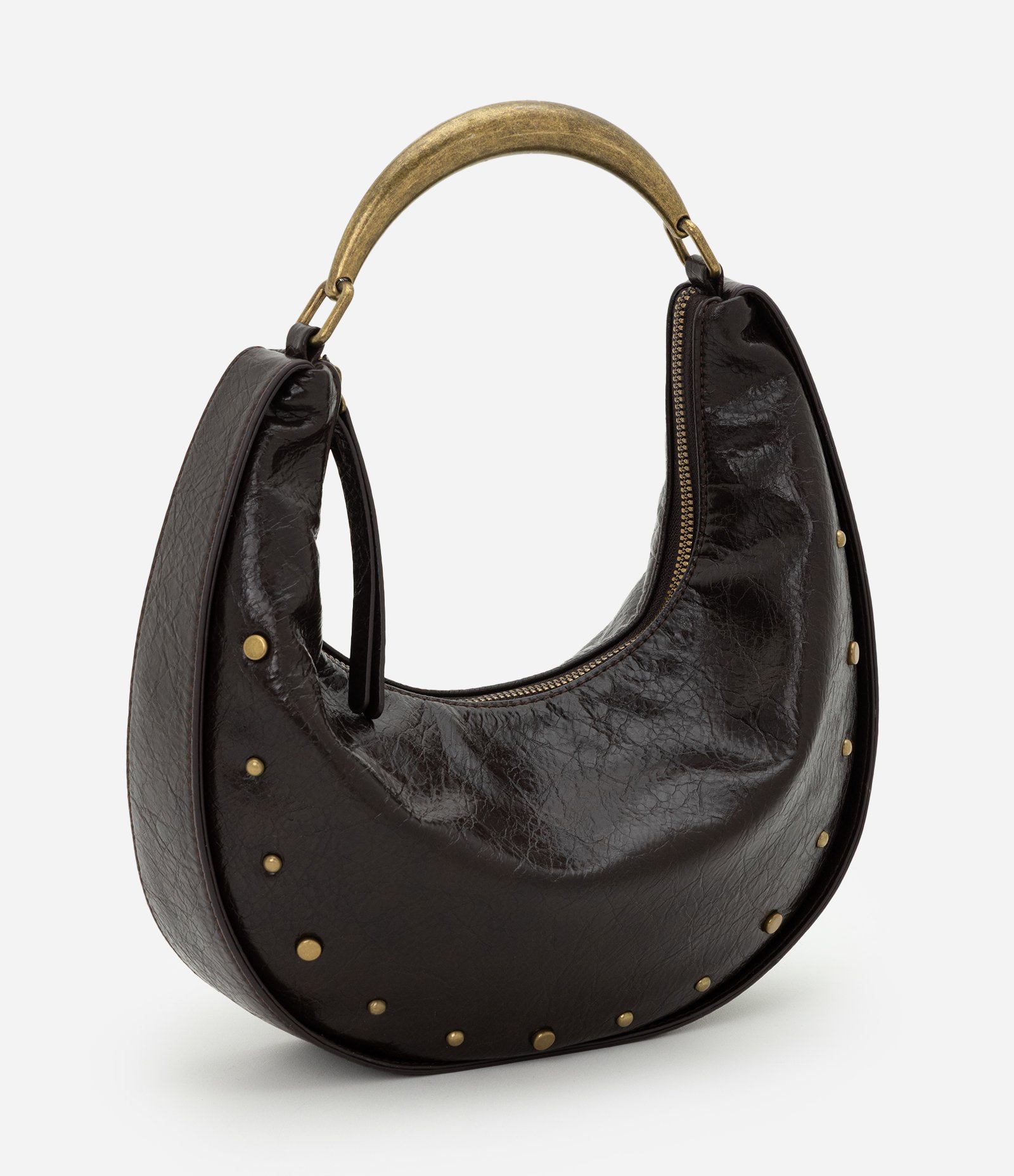 Bolsa Hobo Média em PU Com Alça de Mão Estruturada Marrom 1