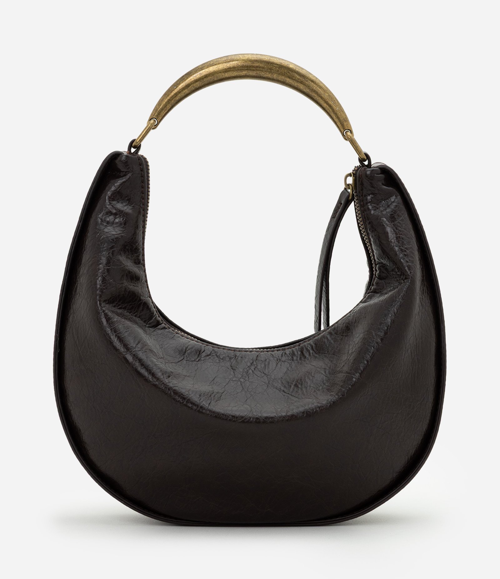 Bolsa Hobo Média em PU Com Alça de Mão Estruturada Marrom 3