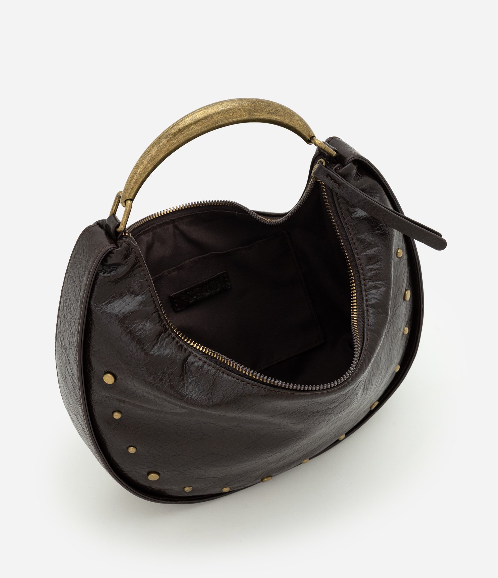 Bolsa Hobo Média em PU Com Alça de Mão Estruturada Marrom 5