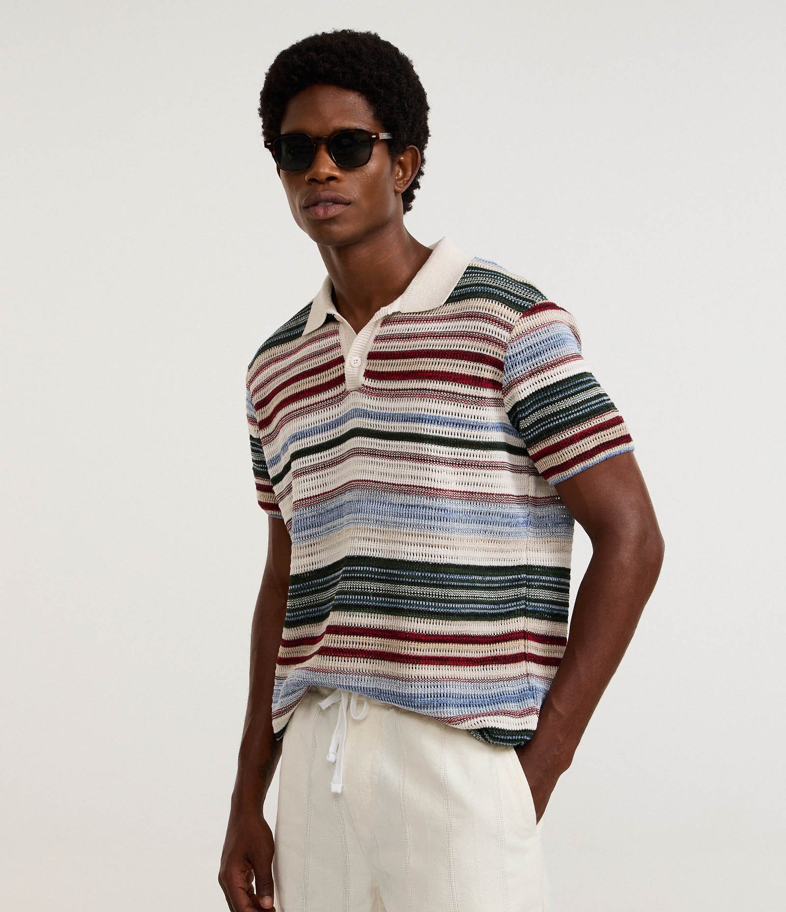 Camiseta Polo Texturizada com Estampa Listrada Multicores 1