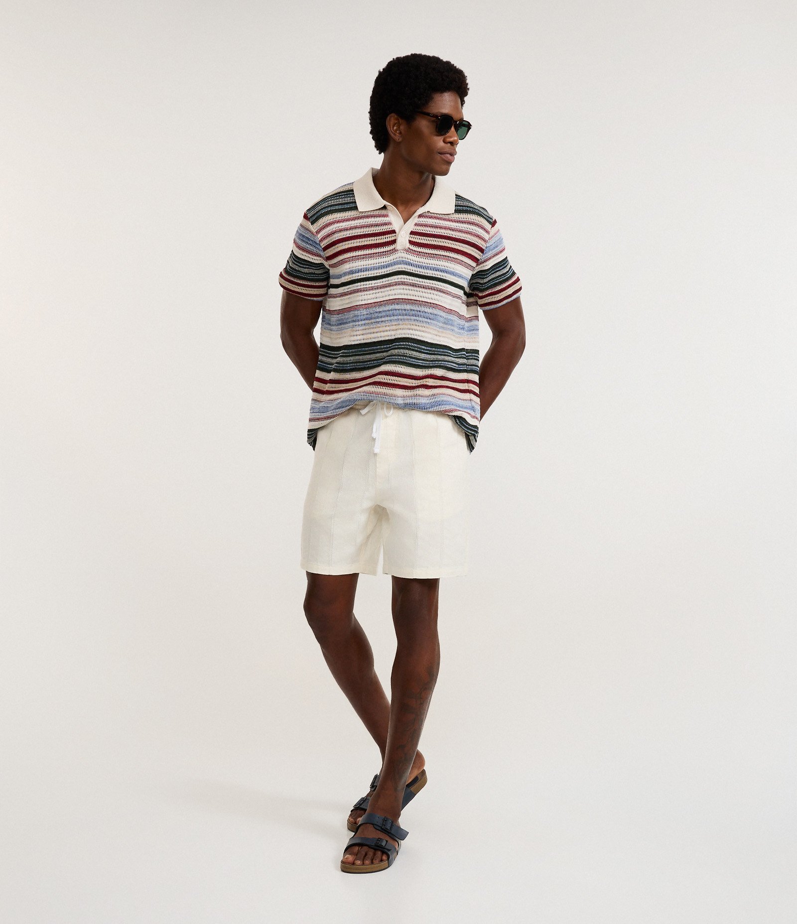 Camiseta Polo Texturizada com Estampa Listrada Multicores 2