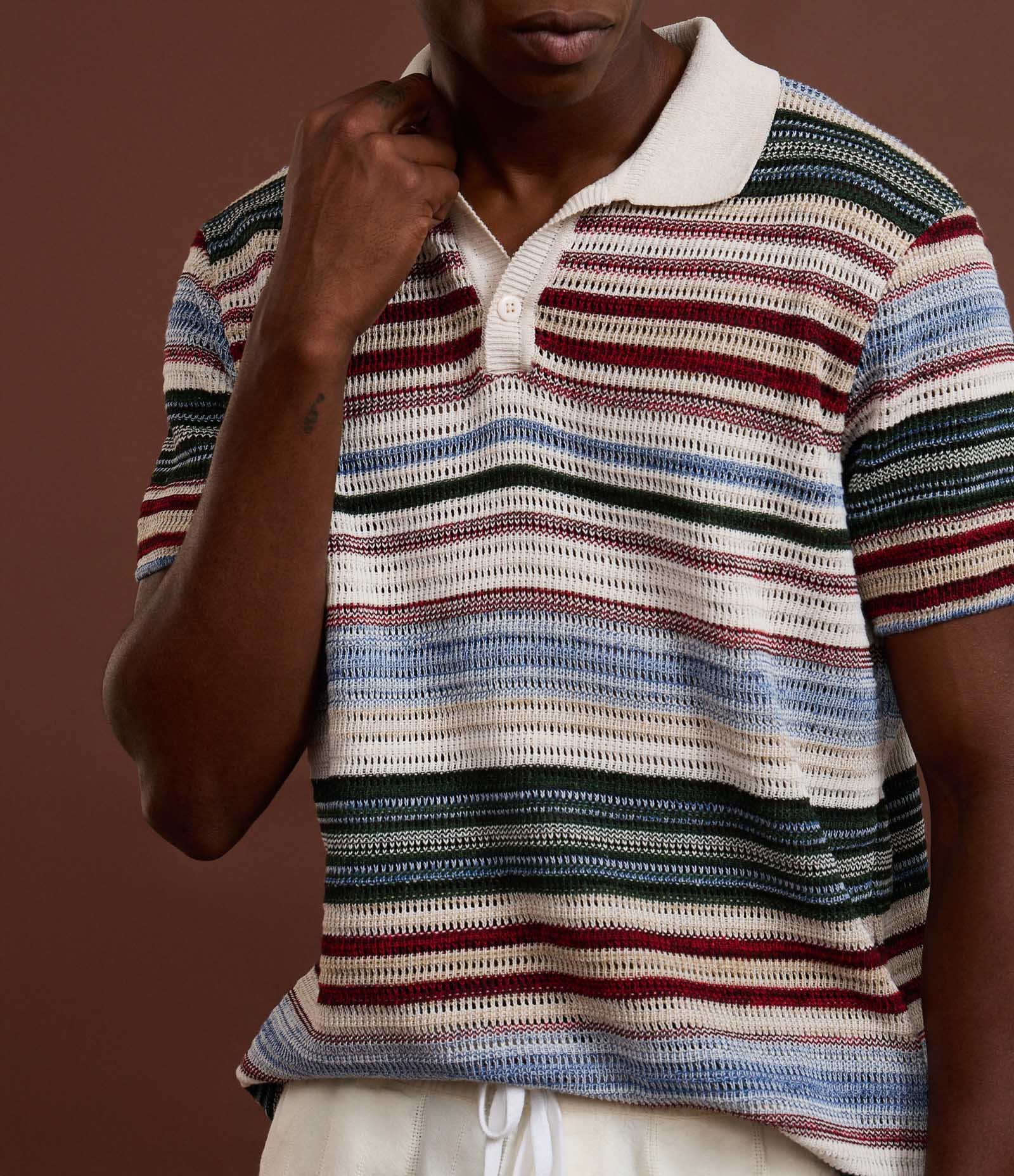 Camiseta Polo Texturizada com Estampa Listrada Multicores 3
