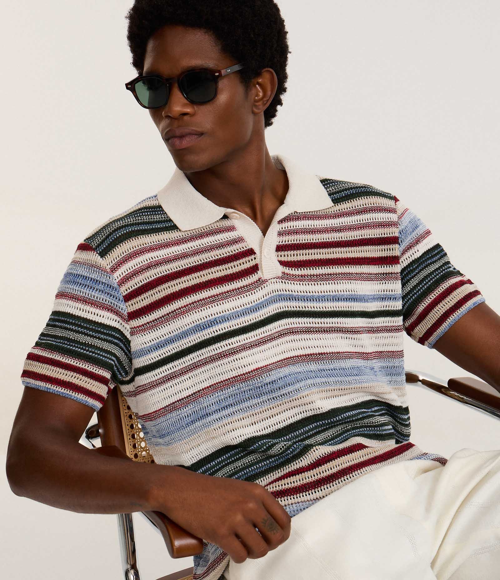 Camiseta Polo Texturizada com Estampa Listrada Multicores 4