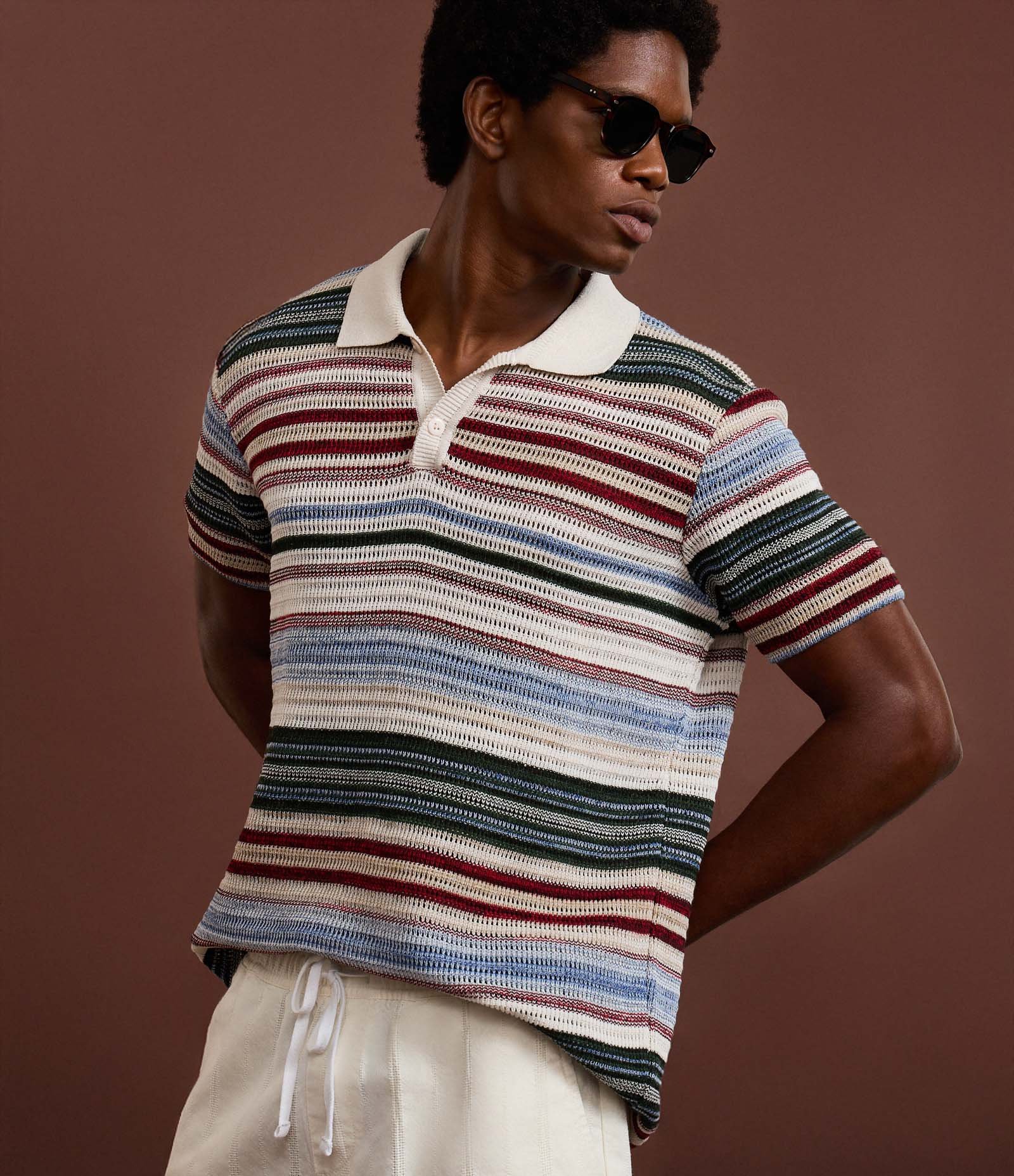 Camiseta Polo Texturizada com Estampa Listrada Multicores 5