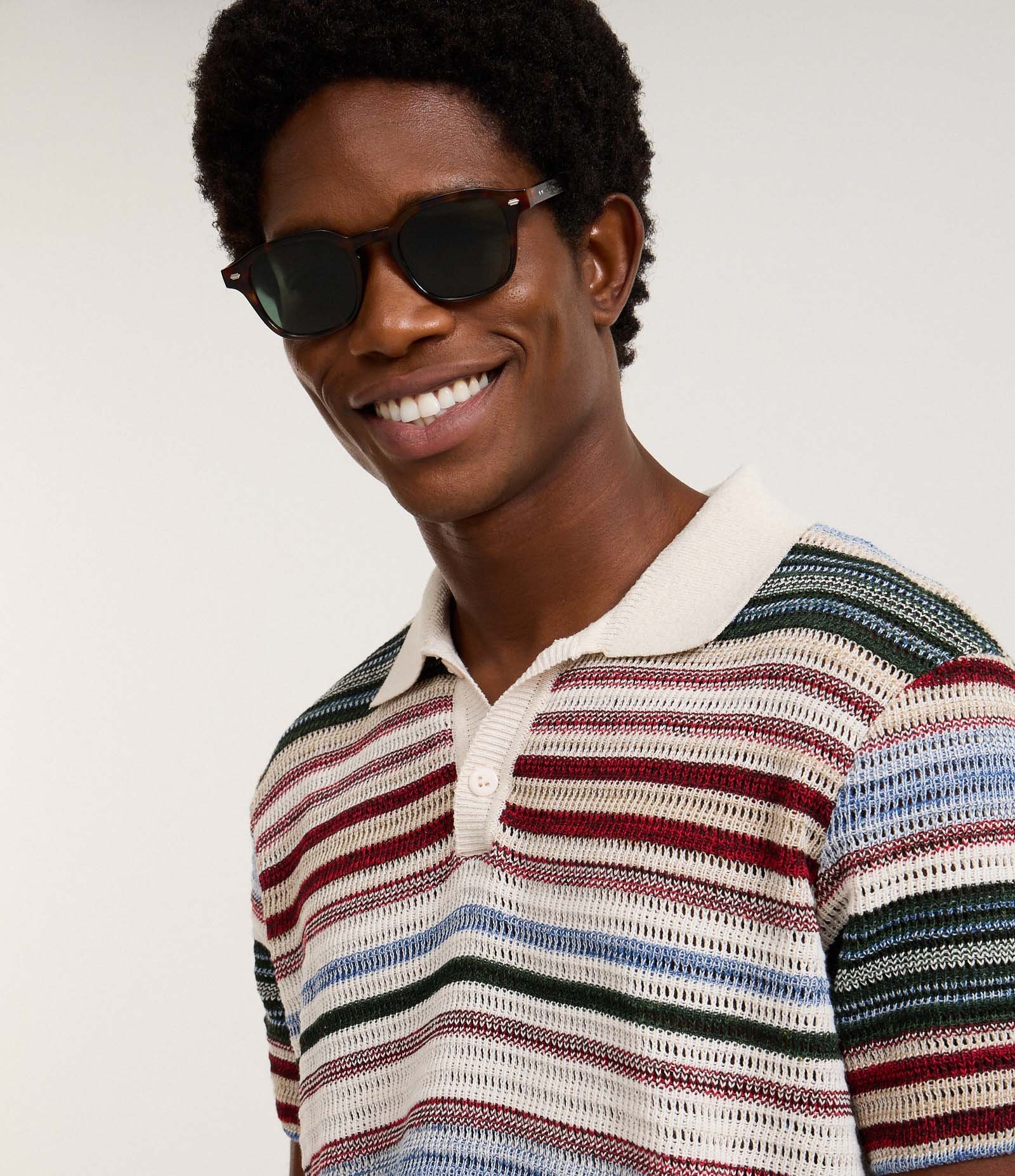 Camiseta Polo Texturizada com Estampa Listrada Multicores 6