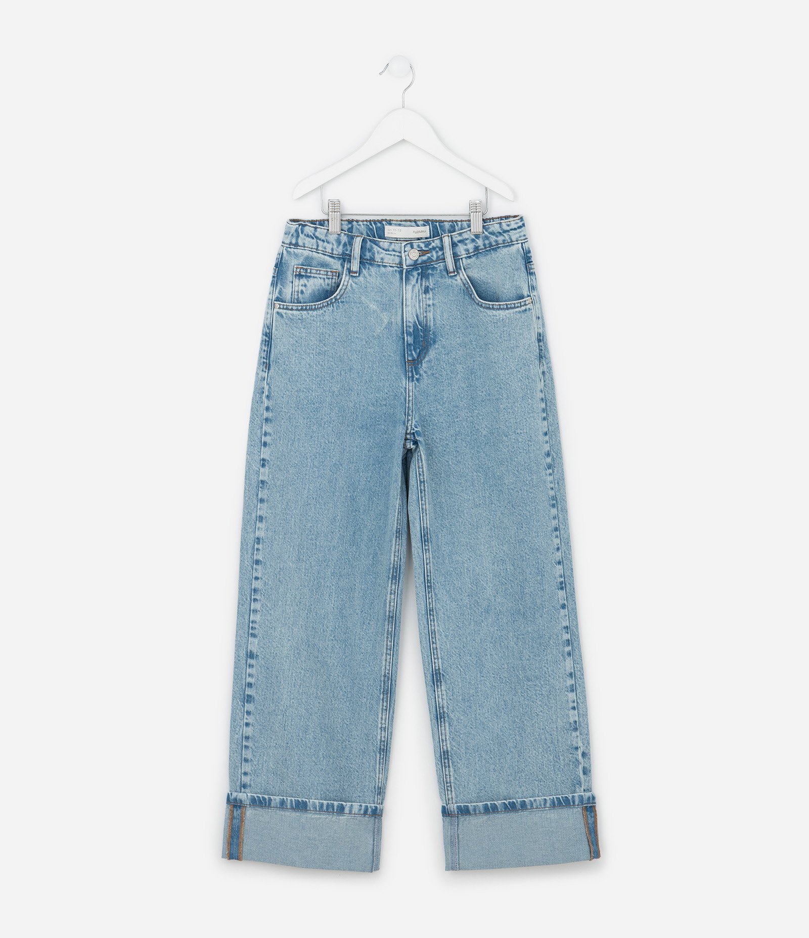 Calça Infantil Reta em Jeans com Barra Dobrada – Tam 5 a 16 Anos Azul Claro 2
