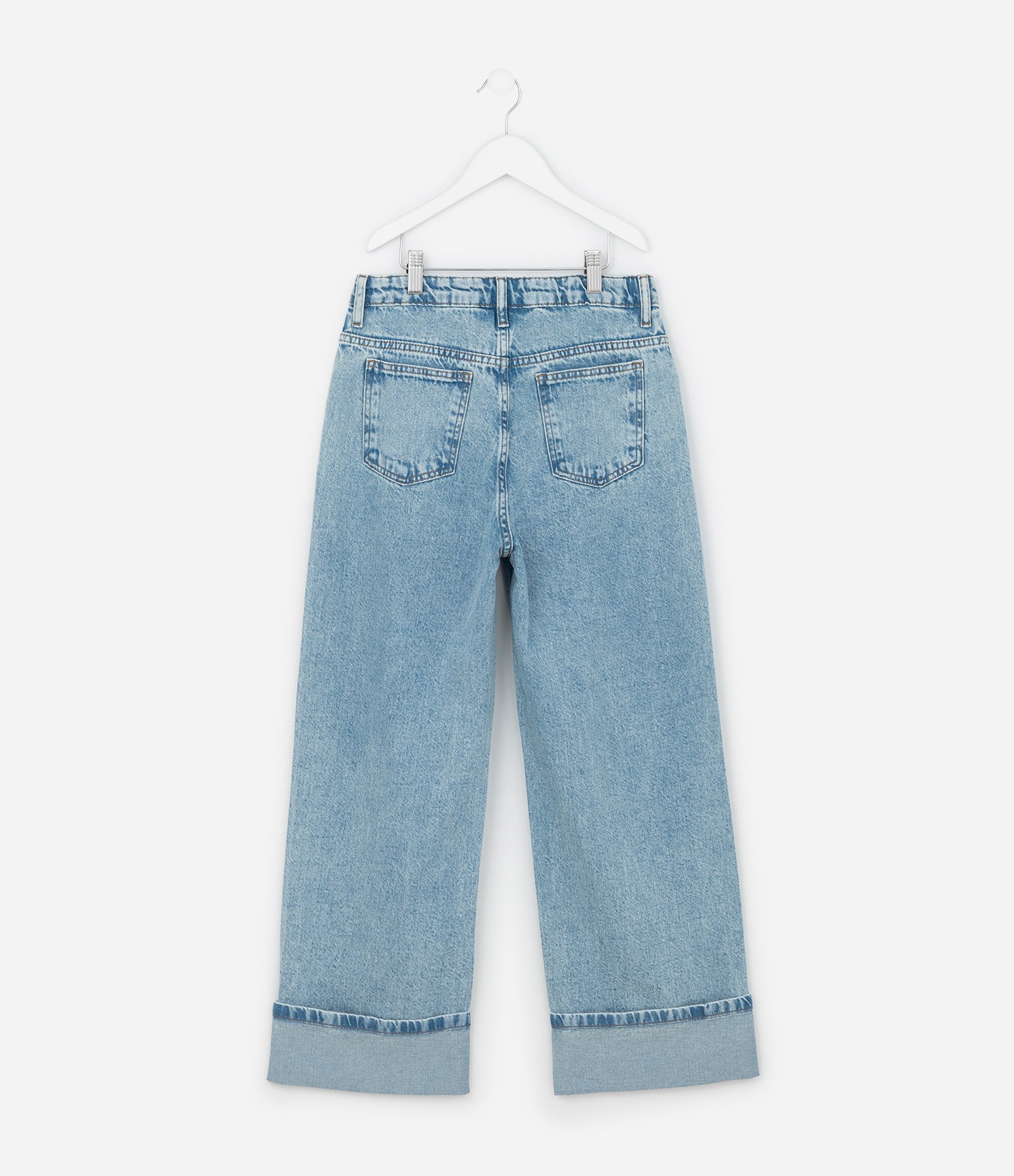 Calça Infantil Reta em Jeans com Barra Dobrada – Tam 5 a 16 Anos Azul Claro 3