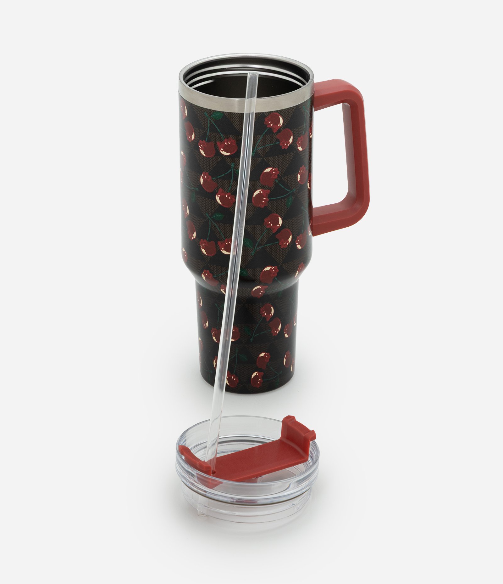 Copo Térmico em Metal com Estampa de Cerejas Hello Kitty 1,2L Marrom 4