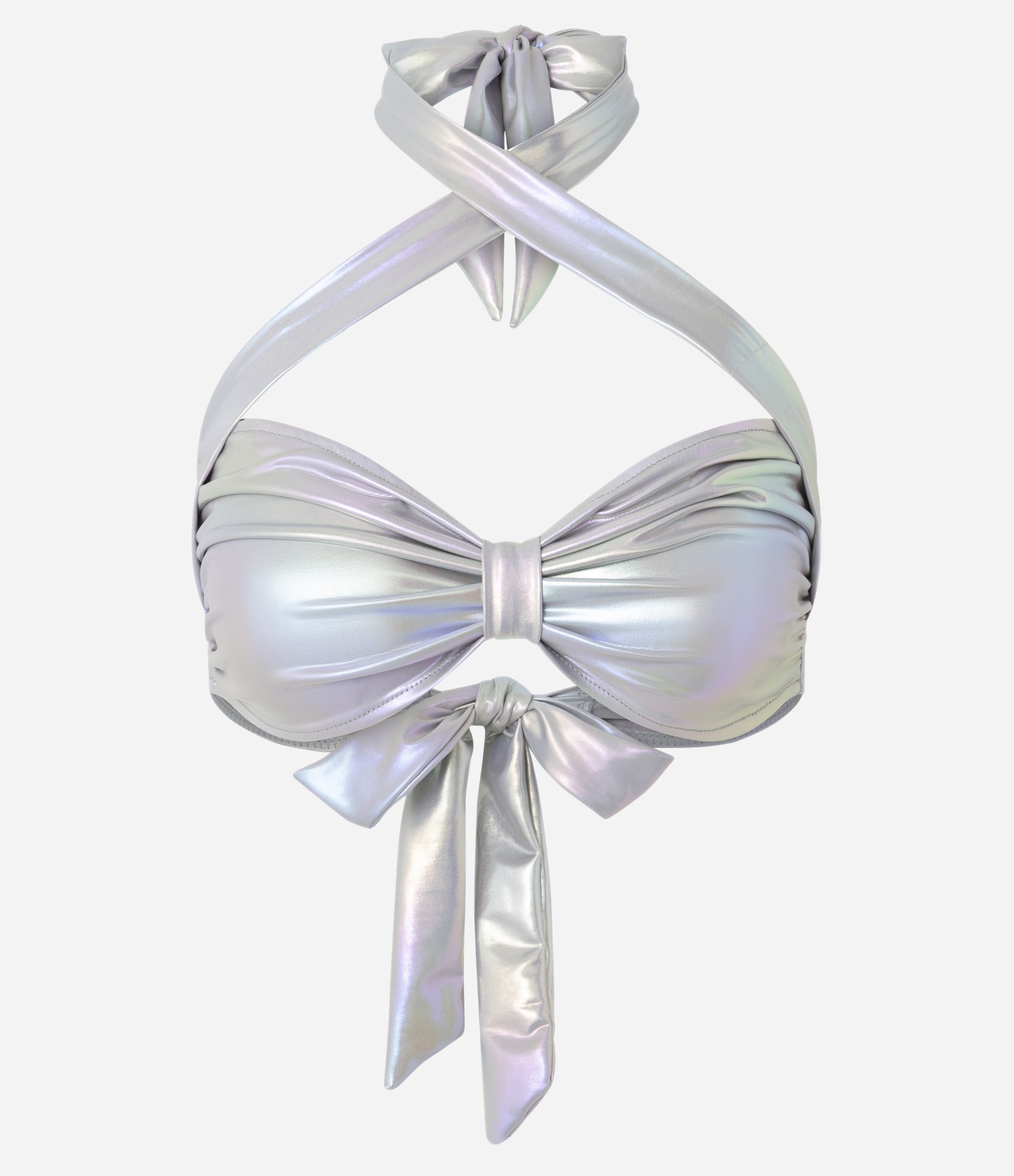 Top em Efeito Metalizado com Torção no Busto e Amarração nas Costas Prata 3