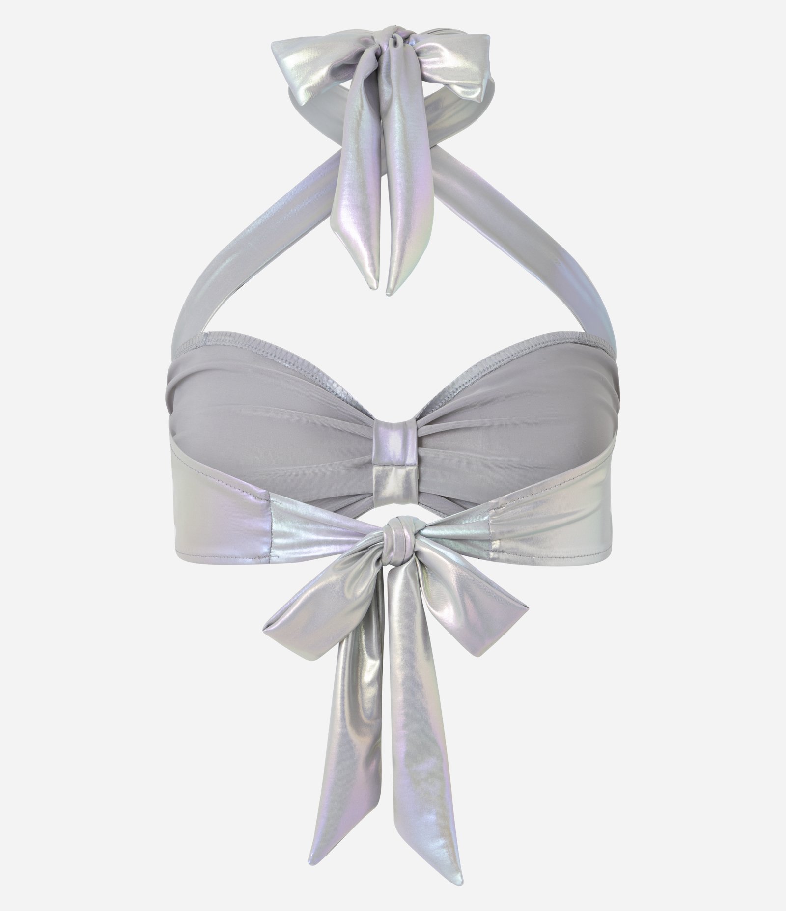 Top em Efeito Metalizado com Torção no Busto e Amarração nas Costas Prata 4