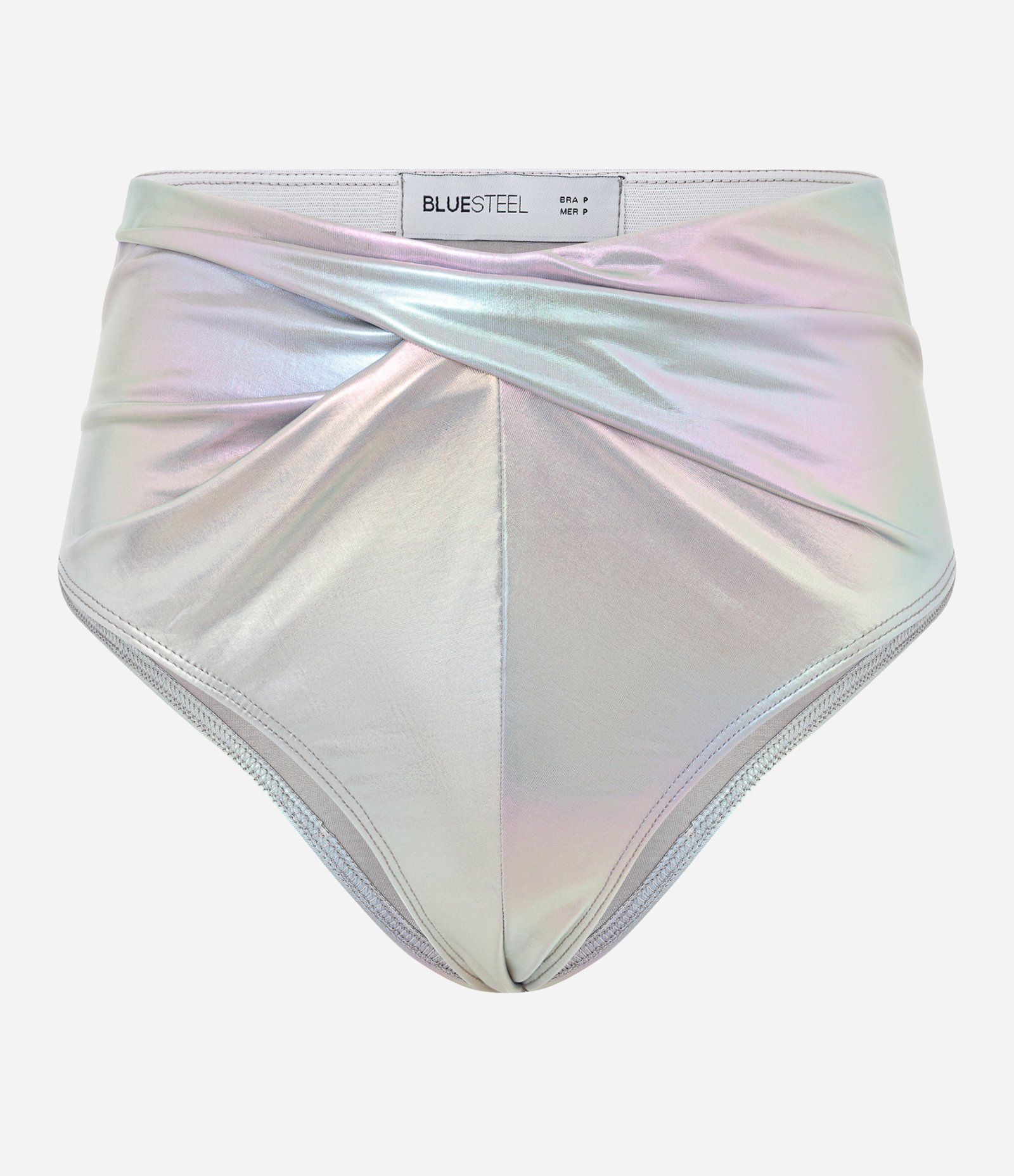 Short Hot Pants com Drapeado e Efeito Brilho Metalizado Prata 3