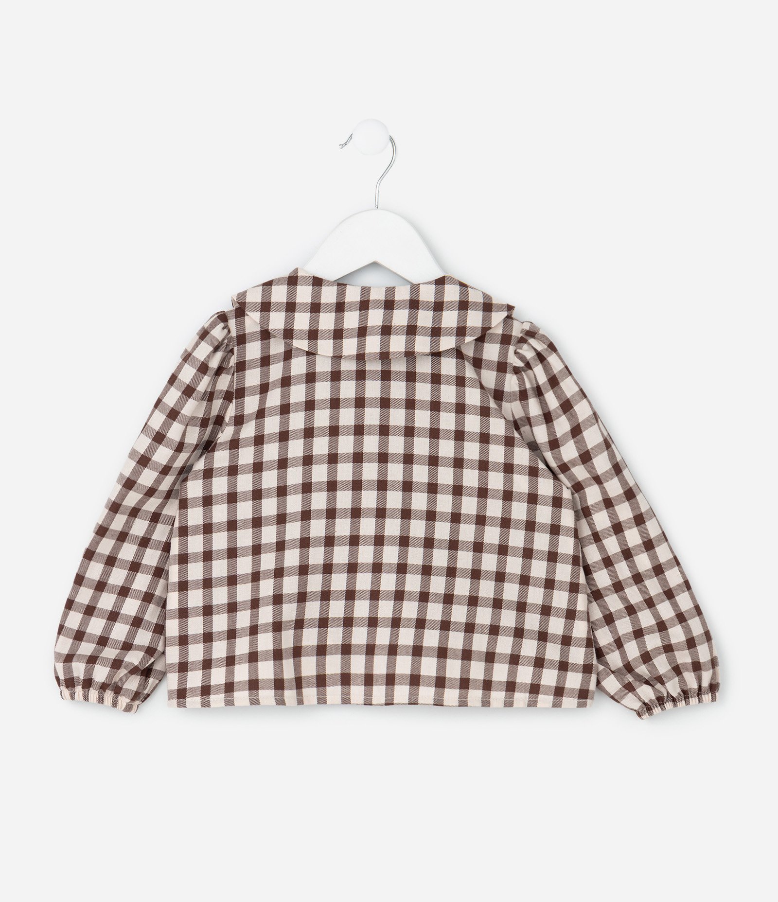 Blusa Infantil em Tricoline Xadrez com Gola Boneca – Tam 1 a 6 Anos Marrom/Bege 3