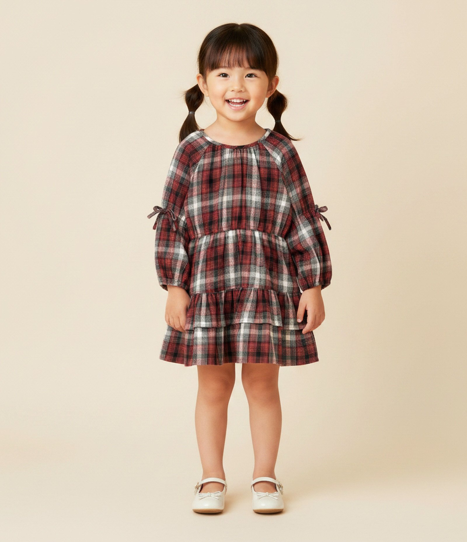 Vestido Infantil Em Tricoline Xadrez Com Laços – Tam 1 A 6 Anos Vermelho/Preto 1