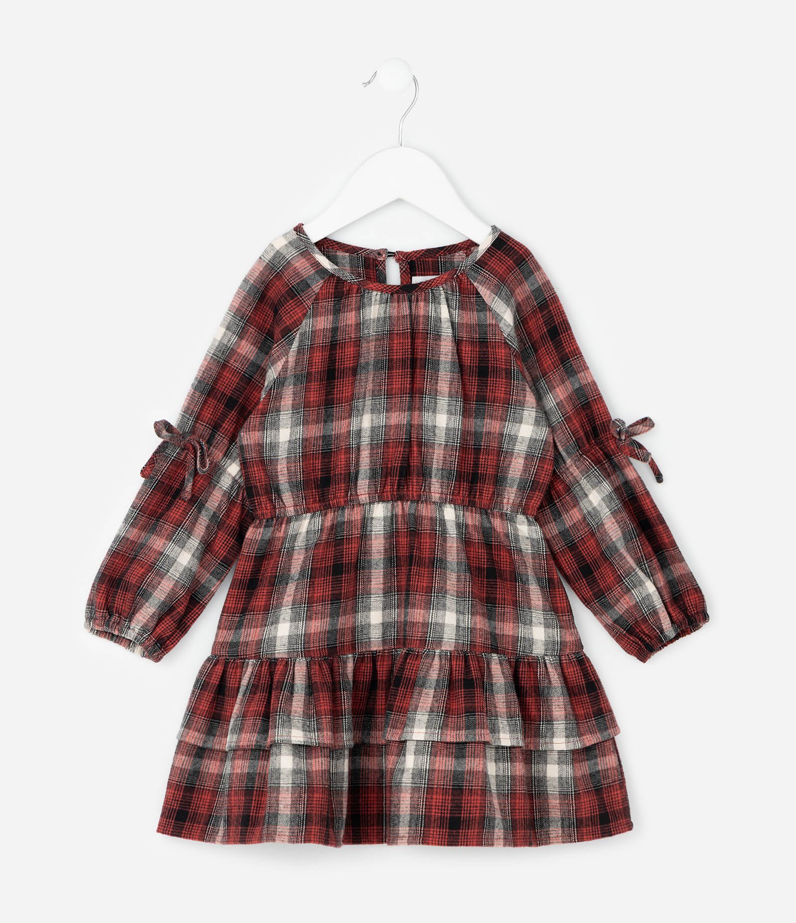 Vestido Infantil Em Tricoline Xadrez Com Laços – Tam 1 A 5/6 Anos Vermelho/Preto 1