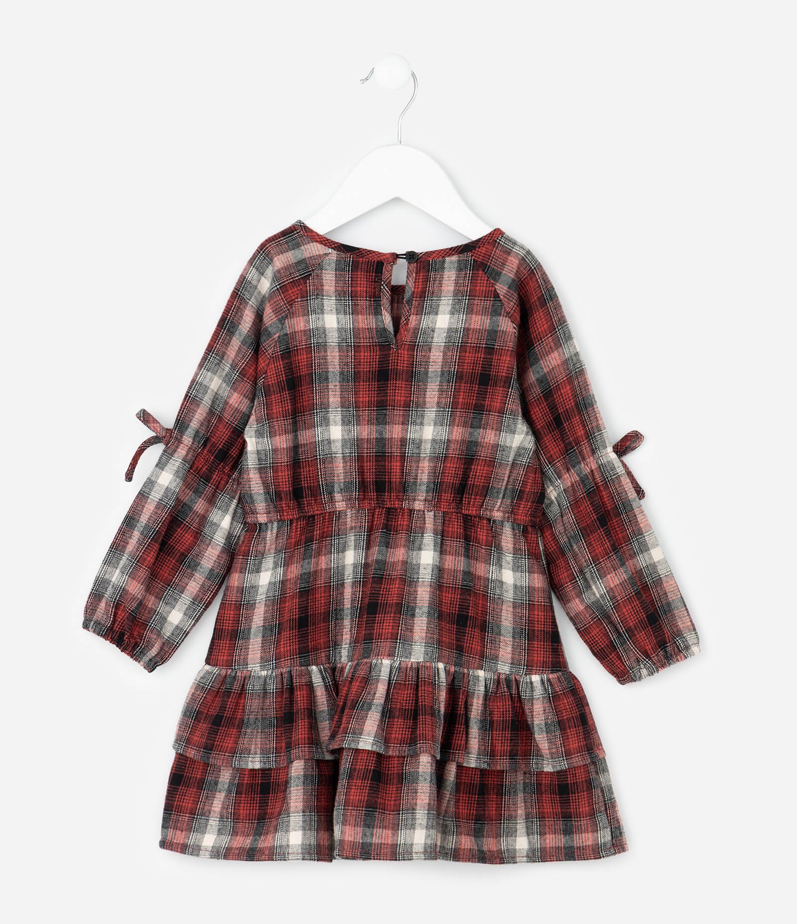 Vestido Infantil Em Tricoline Xadrez Com Laços – Tam 1 A 5/6 Anos Vermelho/Preto 2
