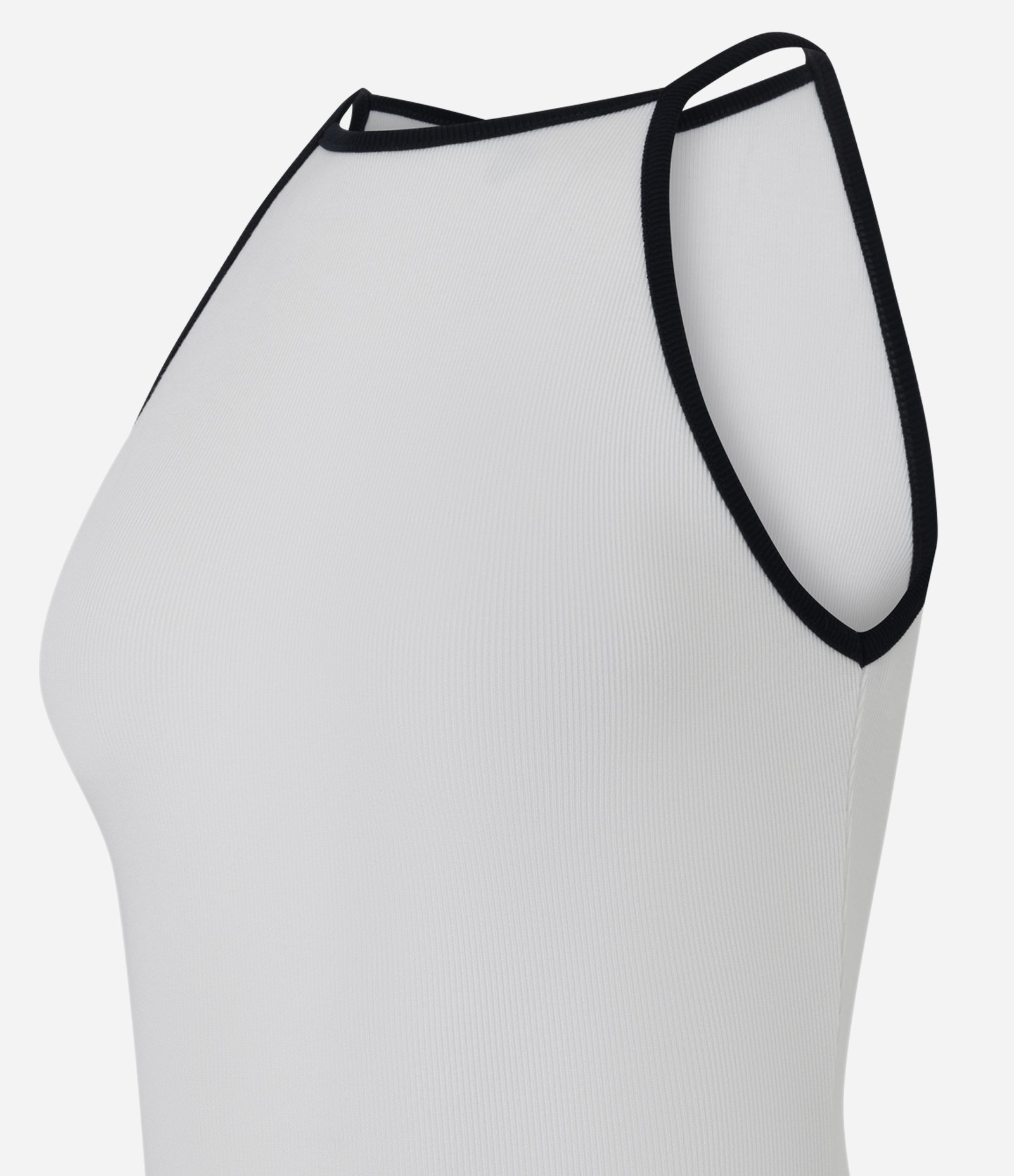 Body em Ribana com Decote Alto e Viés Contrastante Branco 7