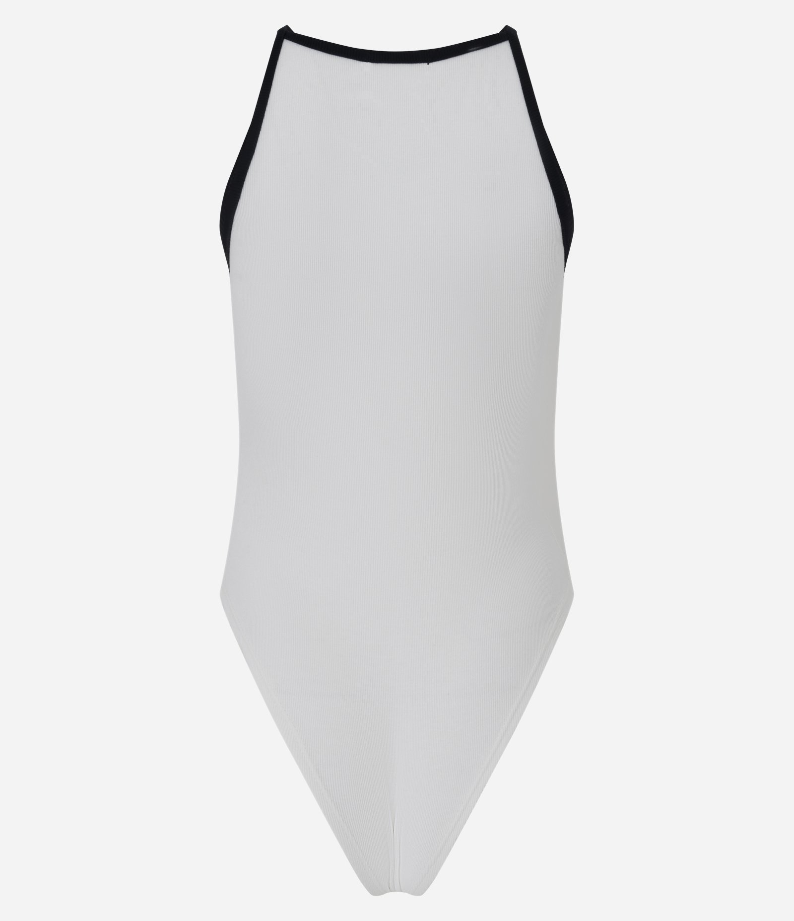 Body em Ribana com Decote Alto e Viés Contrastante Branco 8