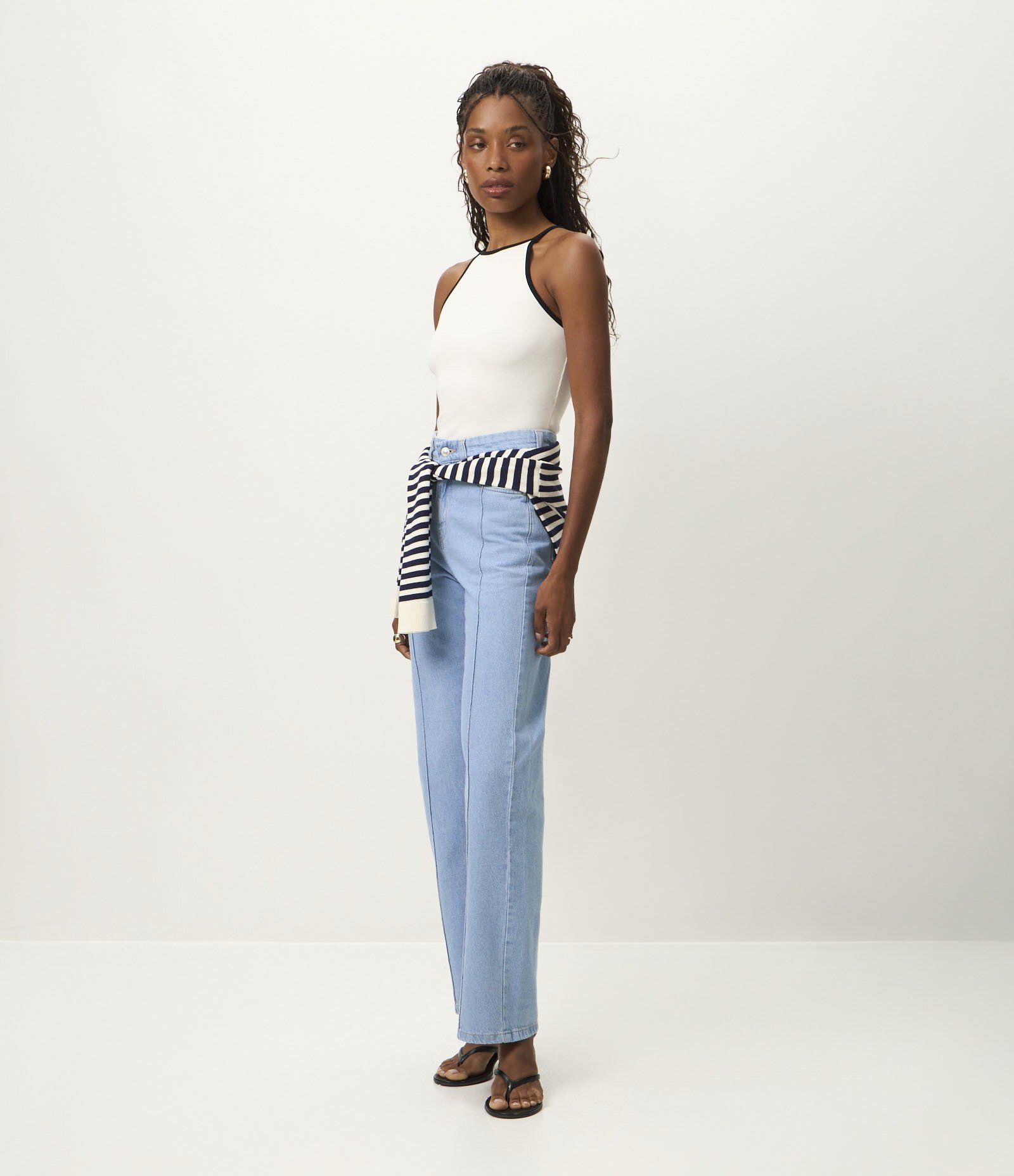 Body em Ribana com Decote Alto e Viés Contrastante Branco 2