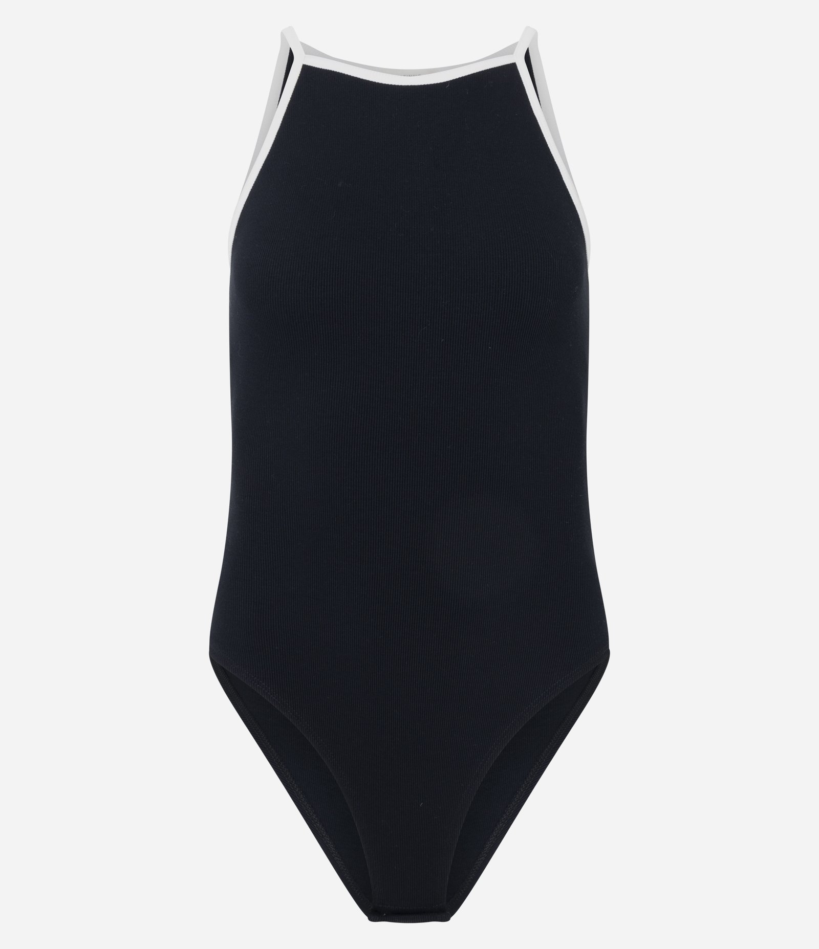 Body em Ribana com Decote Alto e Viés Contrastante Preto 5