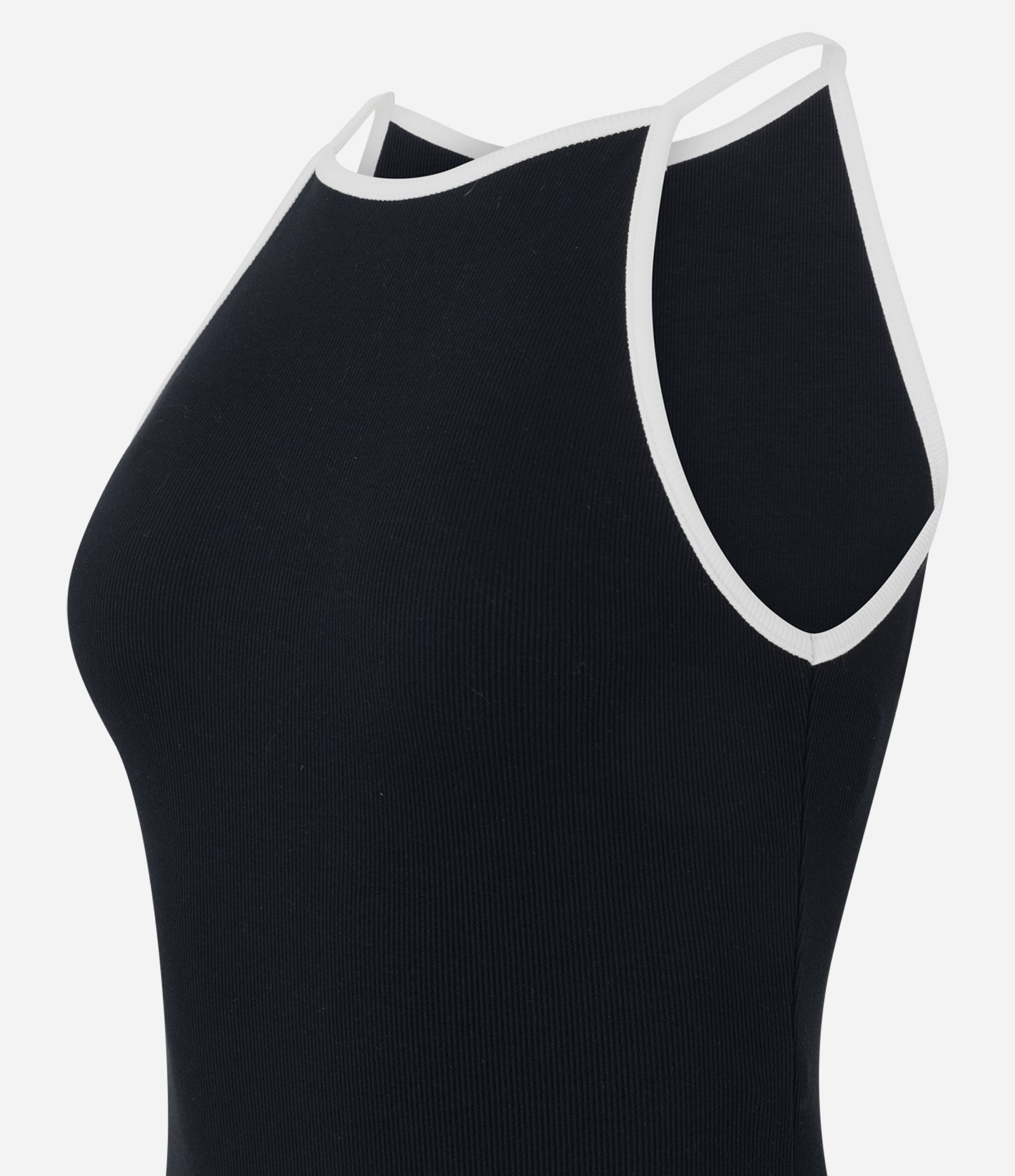 Body em Ribana com Decote Alto e Viés Contrastante Preto 6