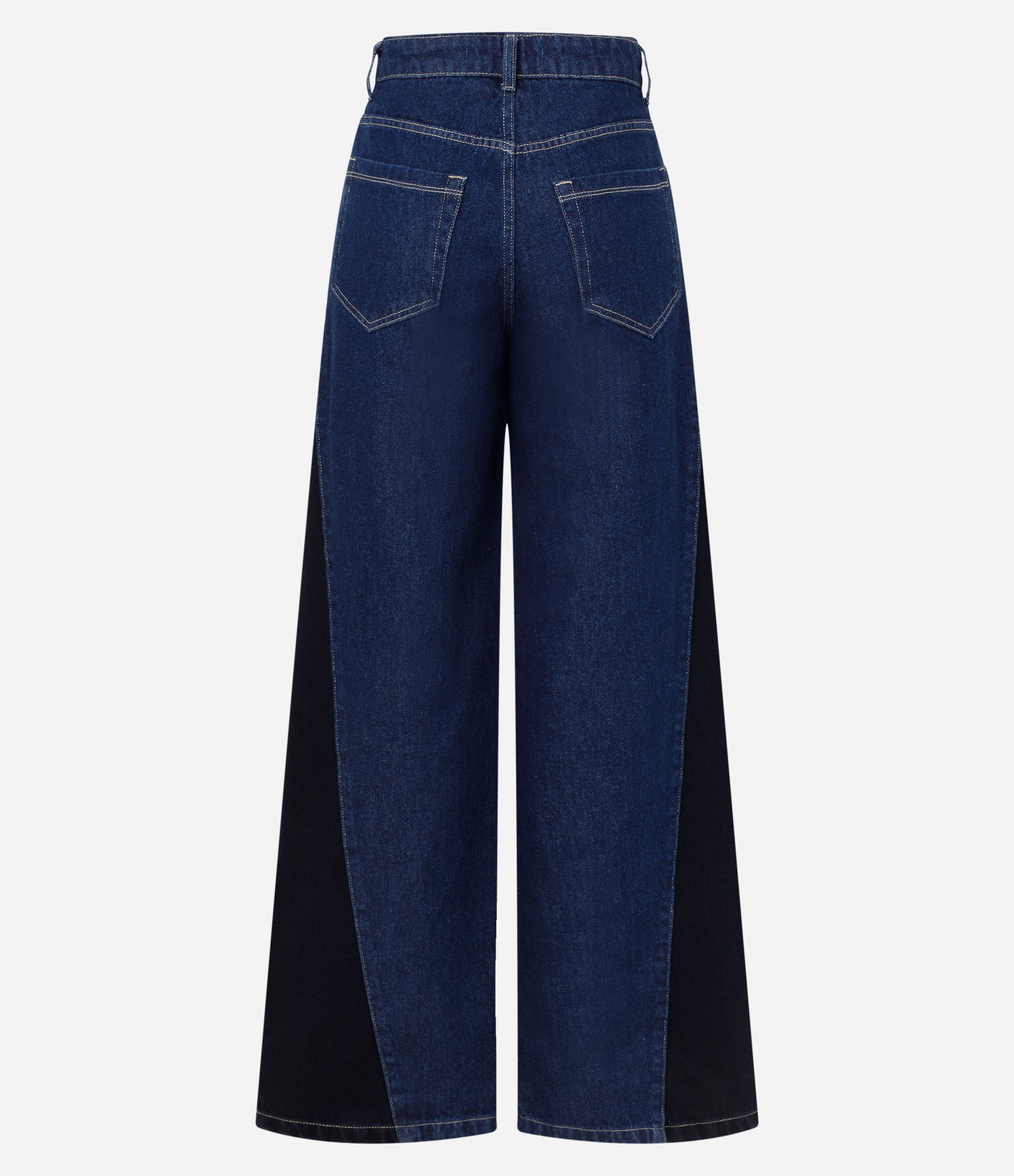 Calça Wide Leg em Jeans Estonado com Lateral Contrastante Azul 2