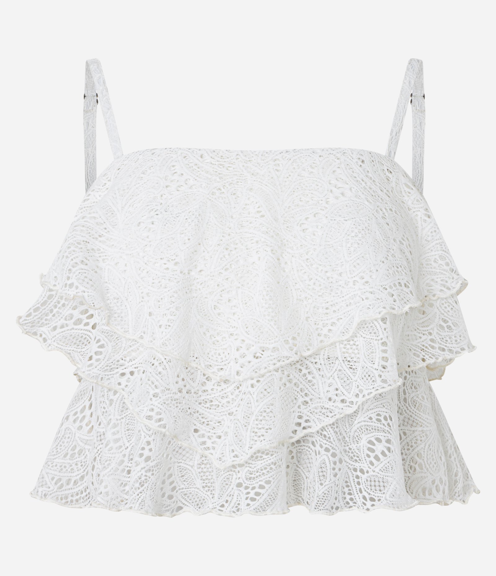Blusa em Renda com com Babados e Alças Rabo de Rato Branco 3
