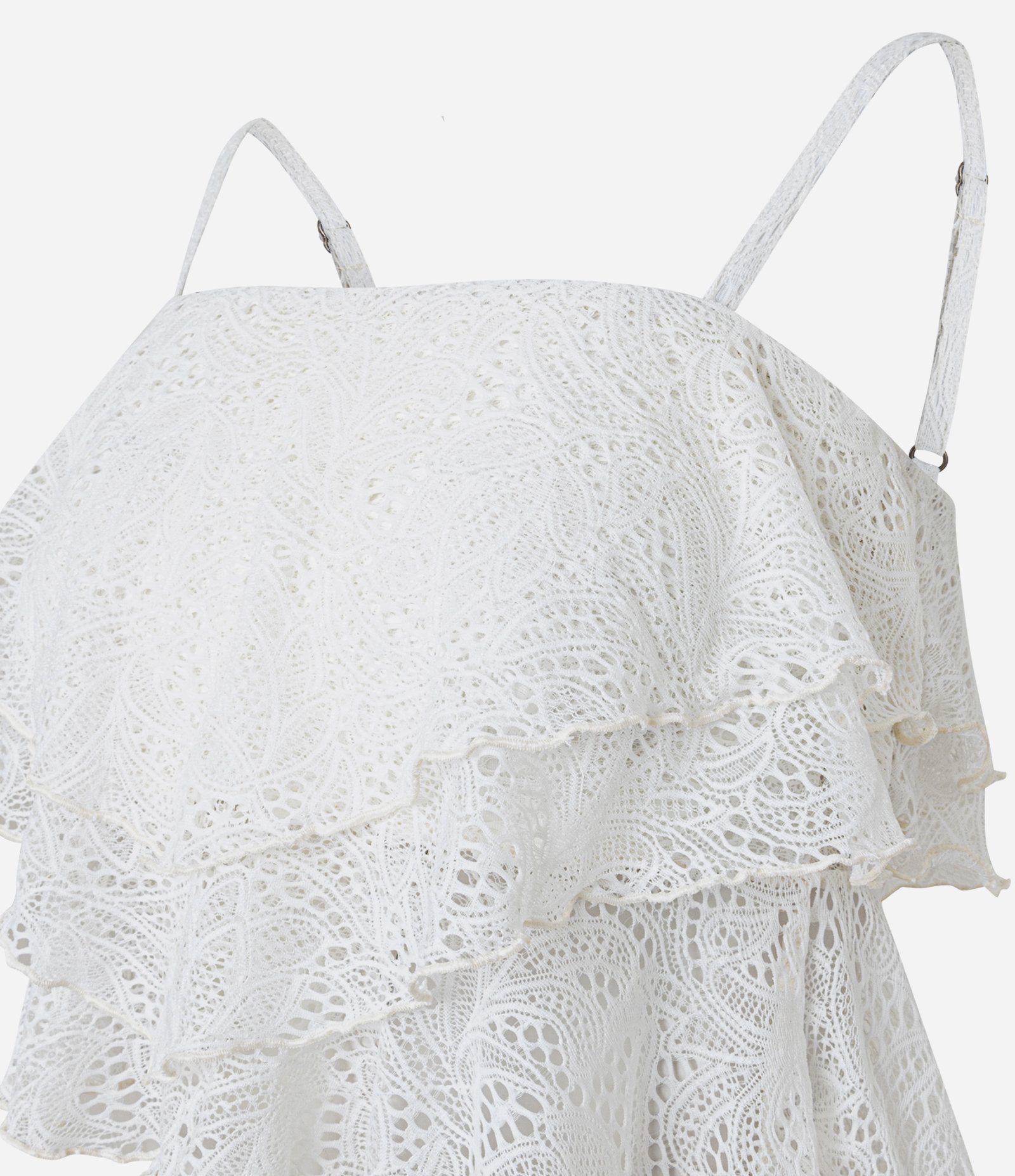 Blusa em Renda com com Babados e Alças Rabo de Rato Branco 4