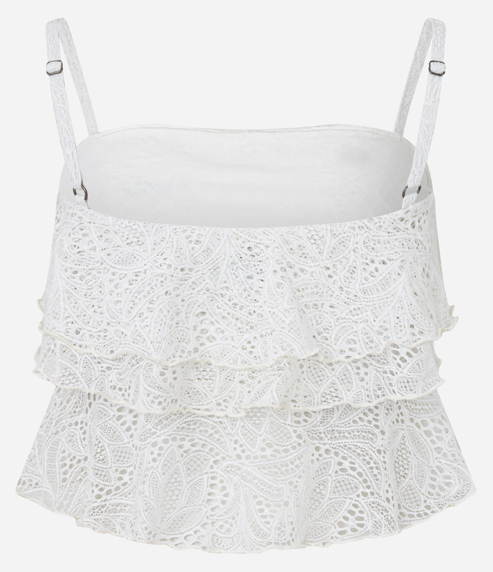 Blusa em Renda com com Babados e Alças Rabo de Rato Branco 5