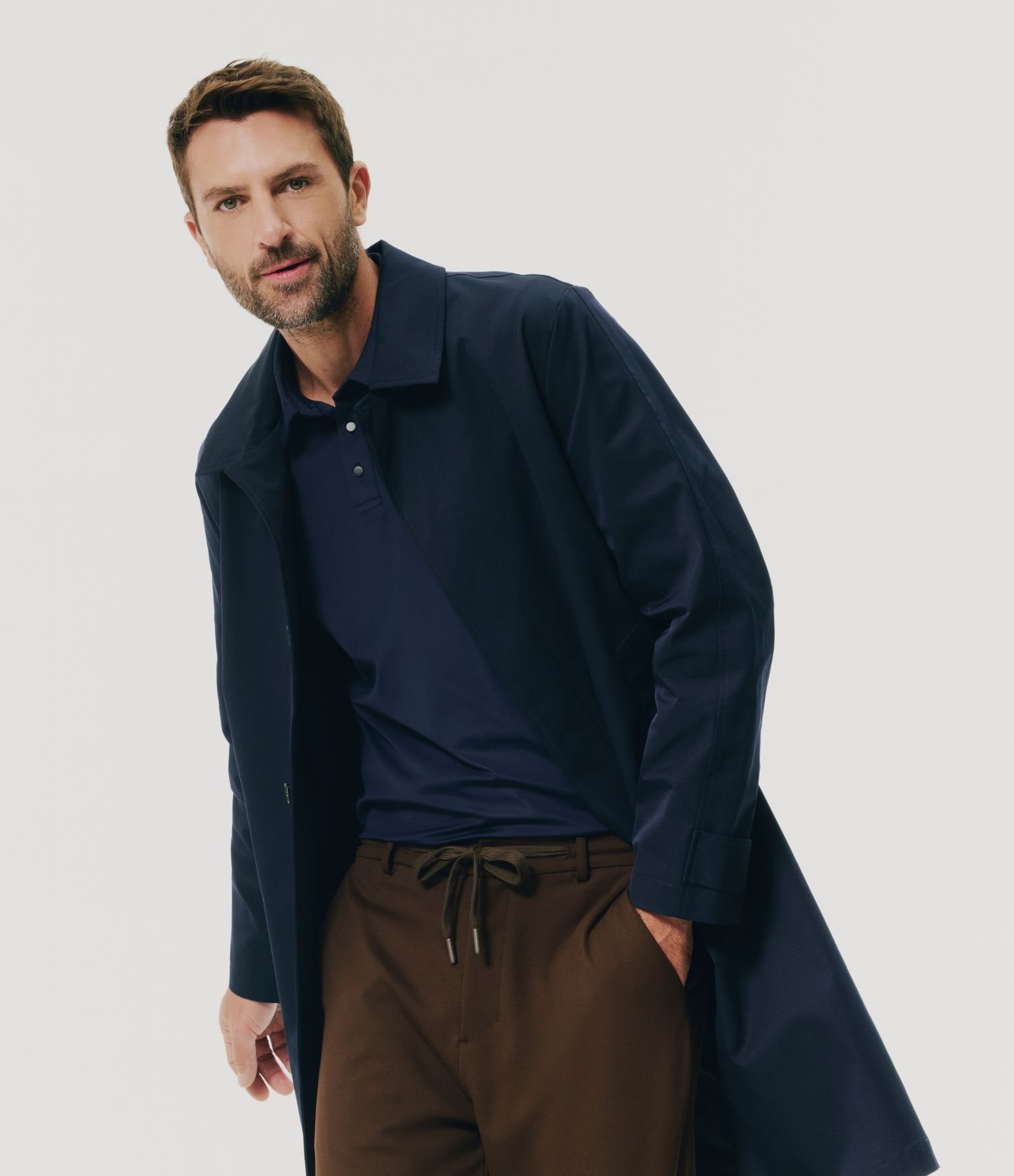 Trench Coat Tecnológico Repelente à Água Azul 6