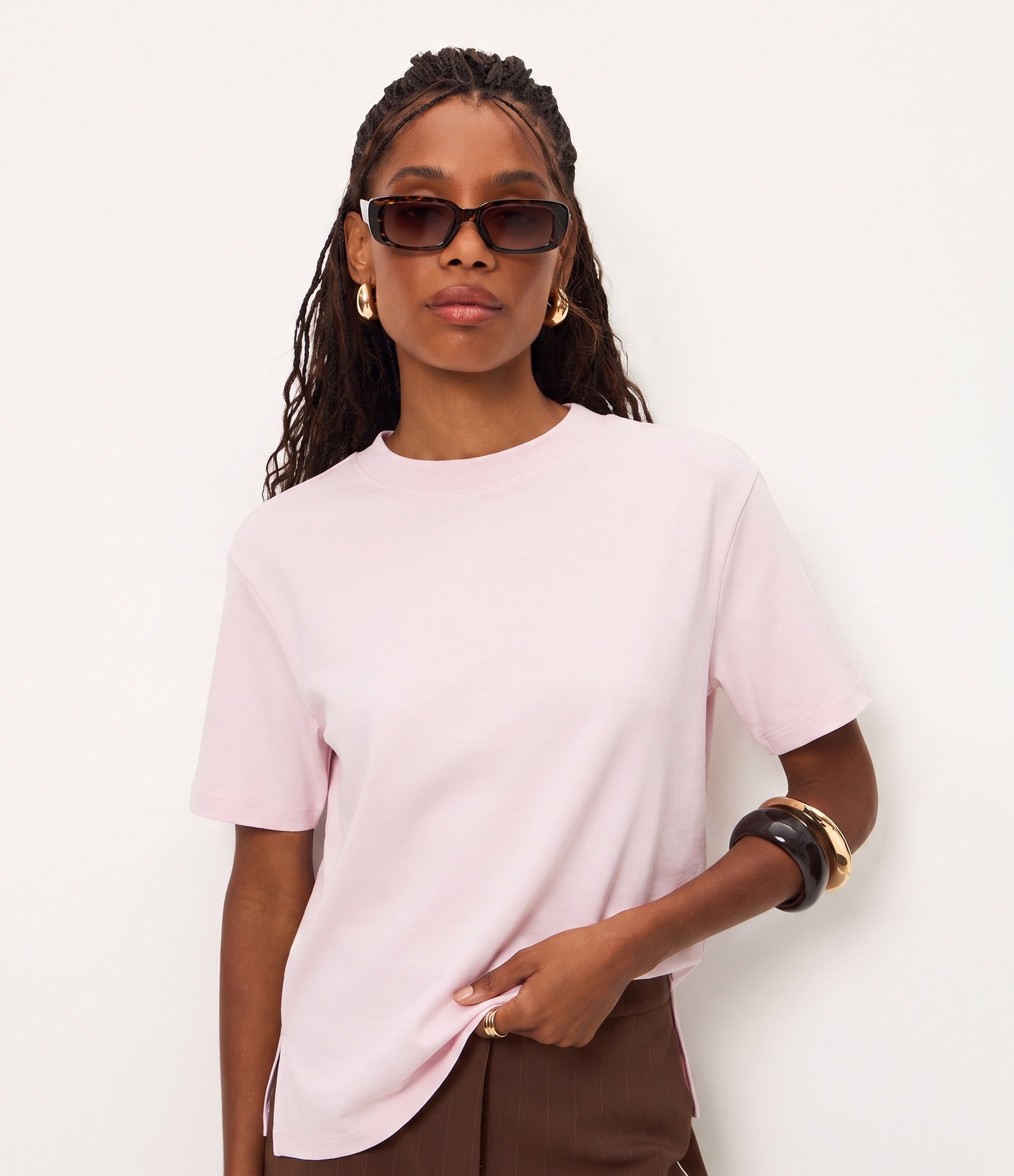 Blusa em Algodão Peruano Interlock com Gola Redonda Rosa 1
