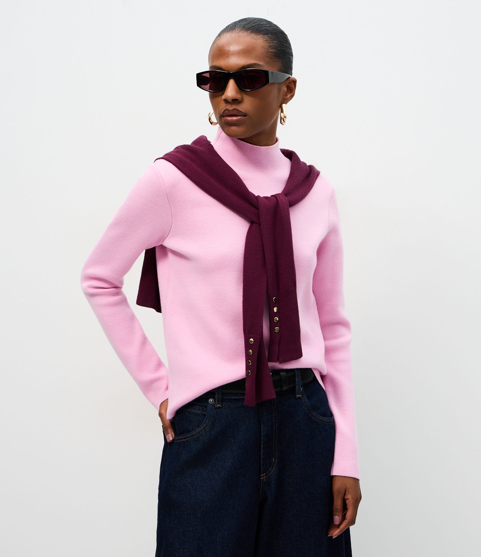 Blusa em Tricô com Golinha Alta Rosa Claro 2
