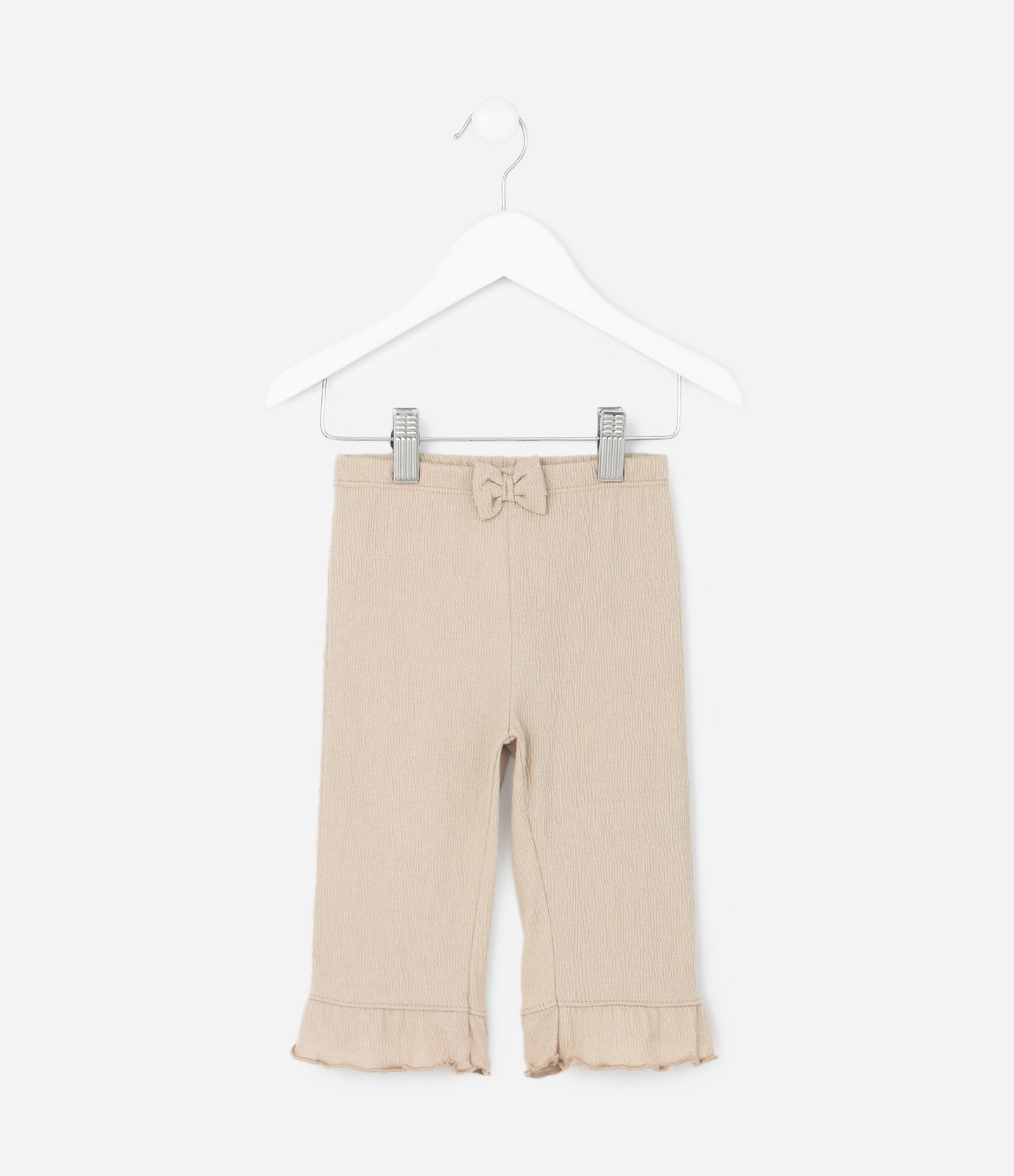 Calça Infantil em Anarruga com Babado na Barra – Tam 0 a 18 Meses Bege Claro 1