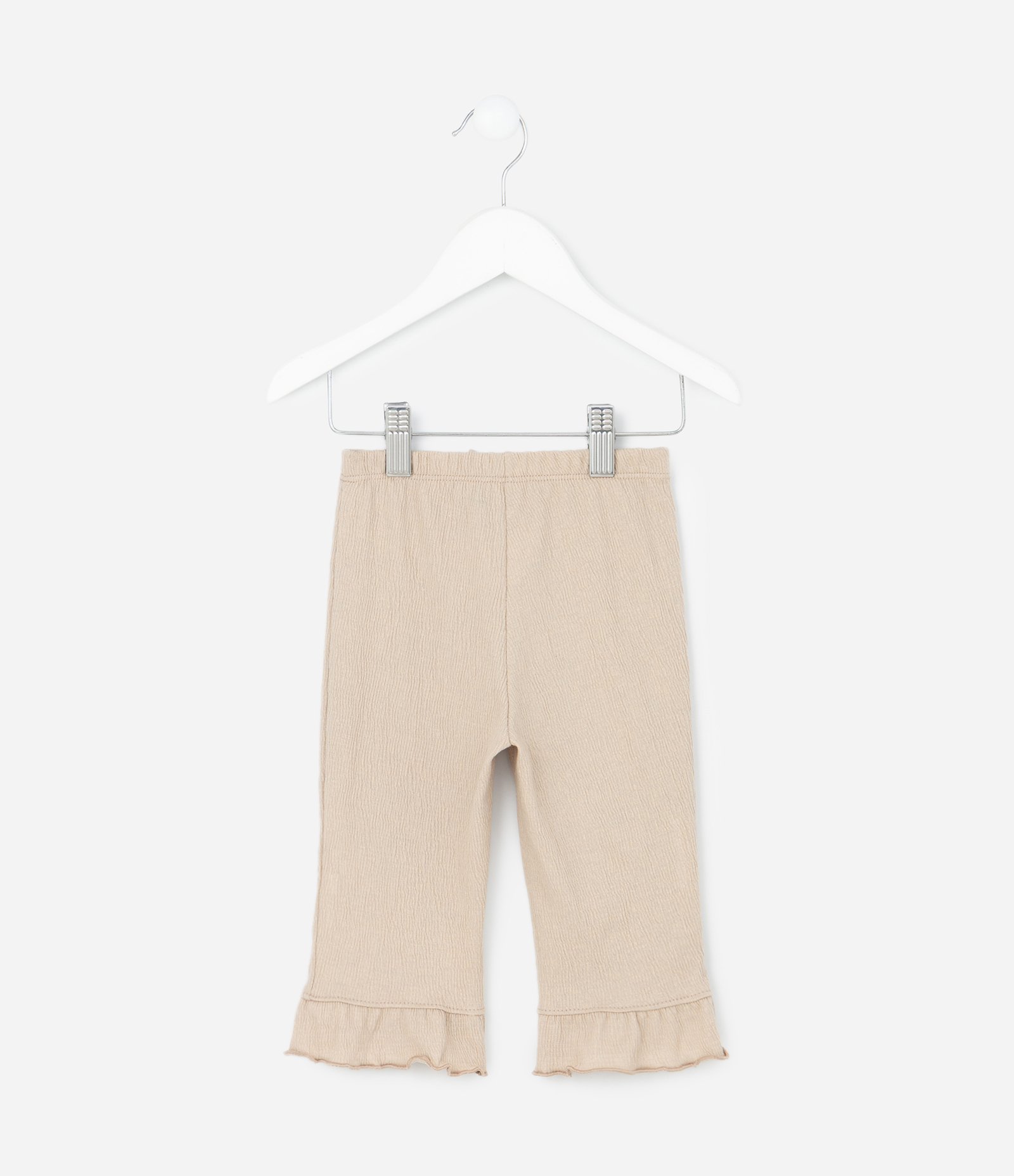 Calça Infantil em Anarruga com Babado na Barra – Tam 0 a 18 Meses Bege Claro 2