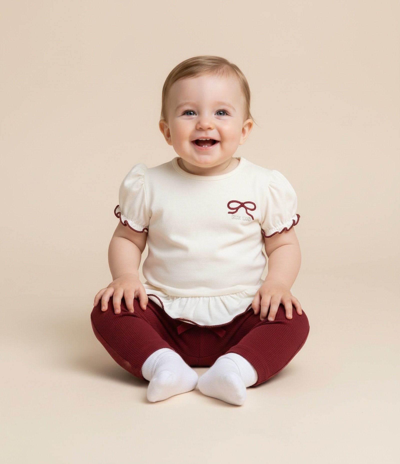 Camiseta Infantil com Lacinho Bordado e Manga Bufante – Tam 0 a 18 Meses Off White 1