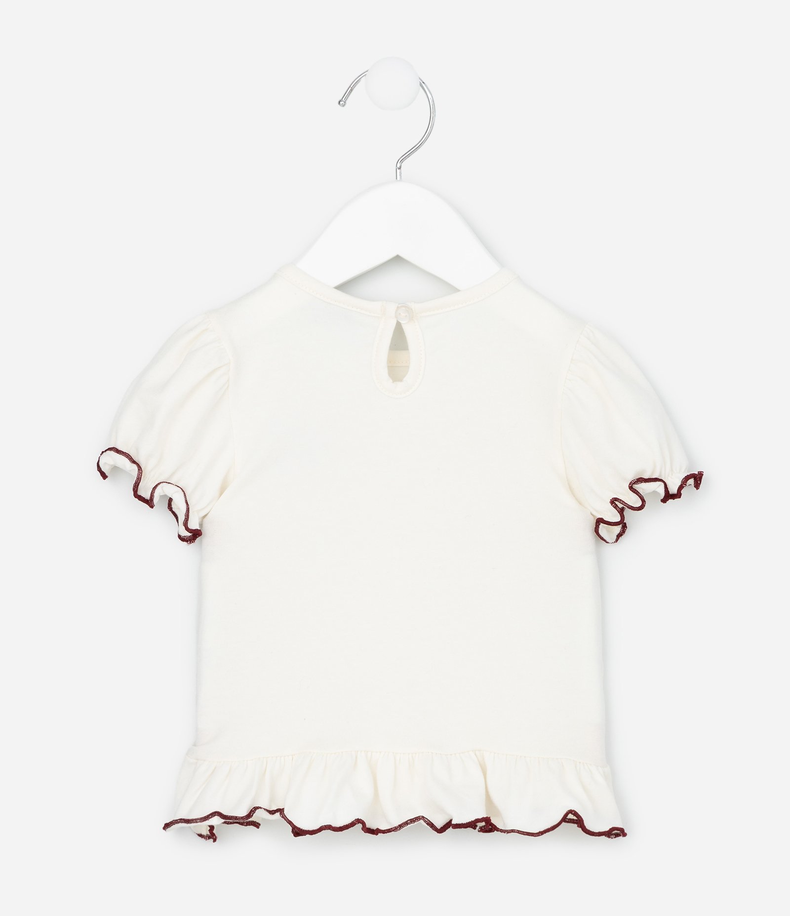 Camiseta Infantil com Lacinho Bordado e Manga Bufante – Tam 0 a 18 Meses Off White 3
