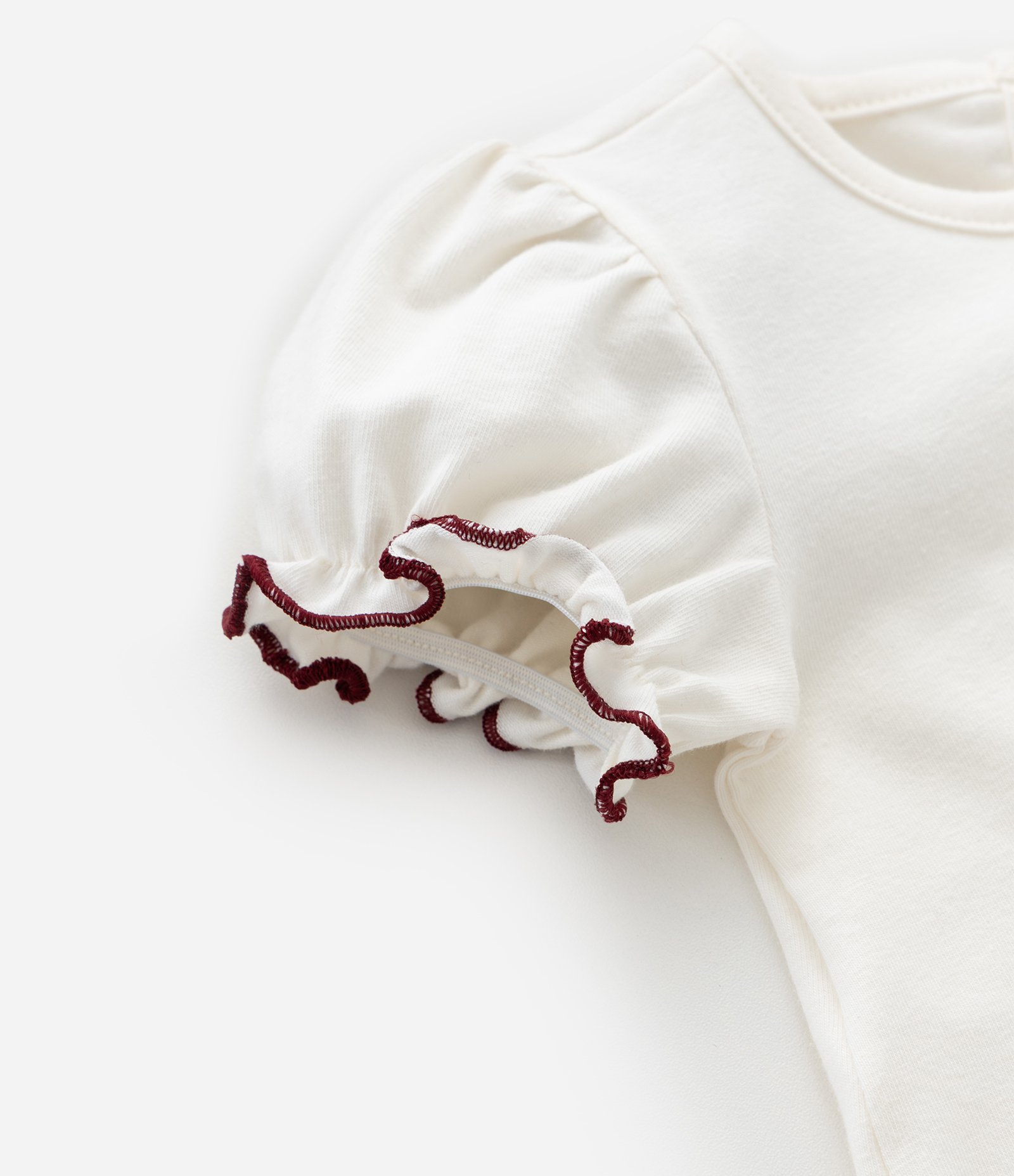 Camiseta Infantil com Lacinho Bordado e Manga Bufante – Tam 0 a 18 Meses Off White 6