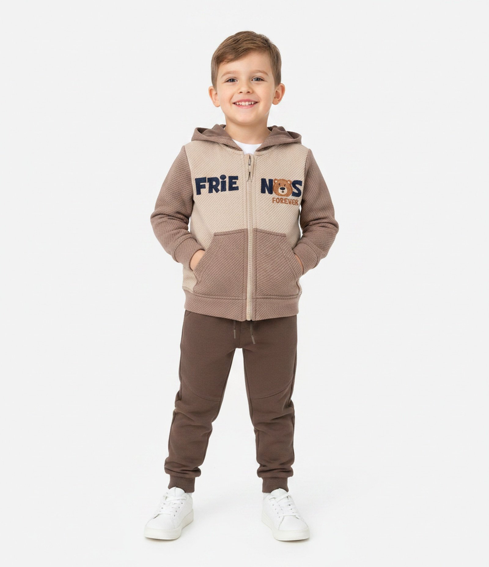 Casaco Infantil com Capuz e Lettering Bordado – Tam 1 a 5/6 Anos Bege 1
