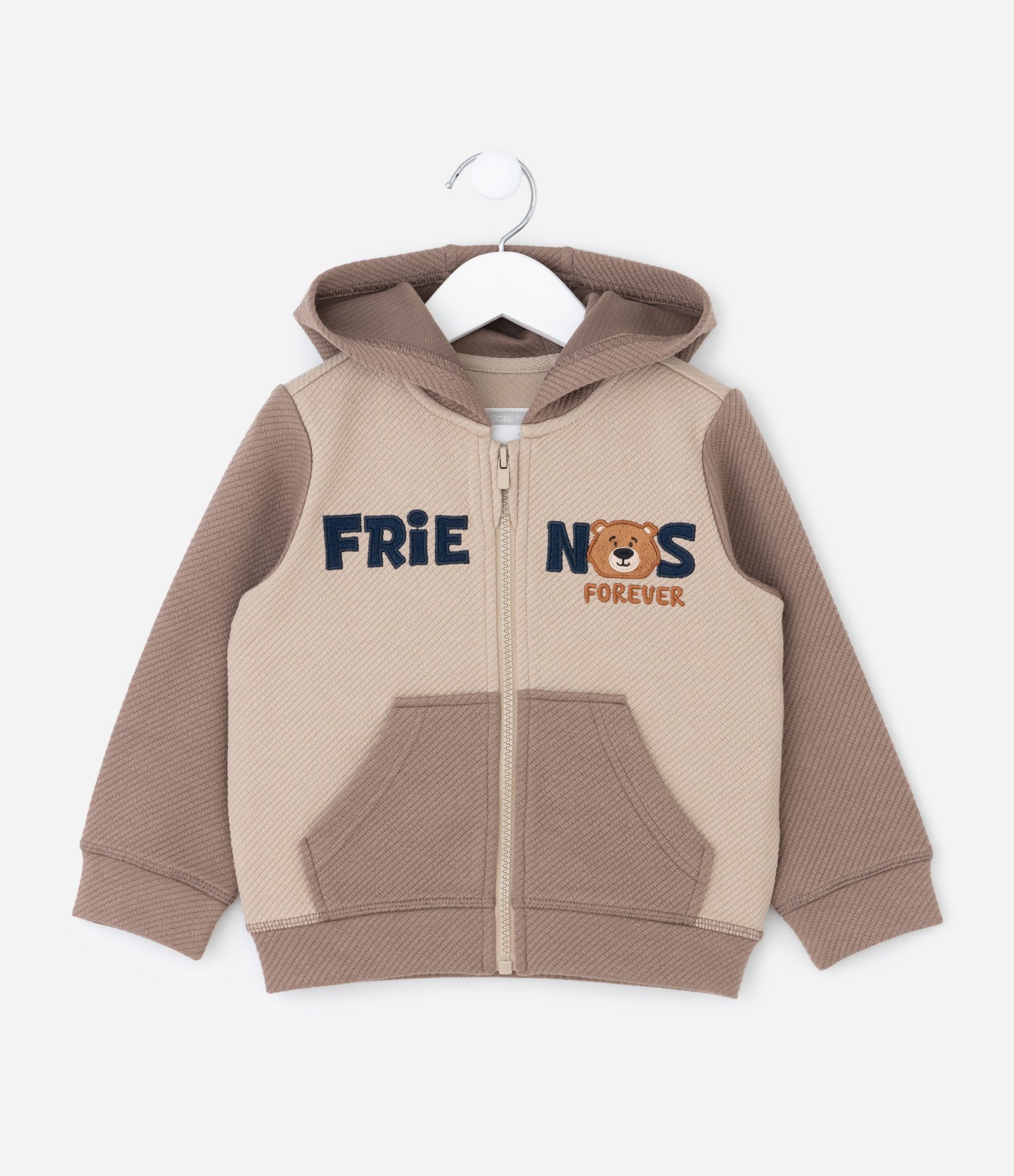 Casaco Infantil com Capuz e Lettering Bordado – Tam 1 a 5/6 Anos Bege 1