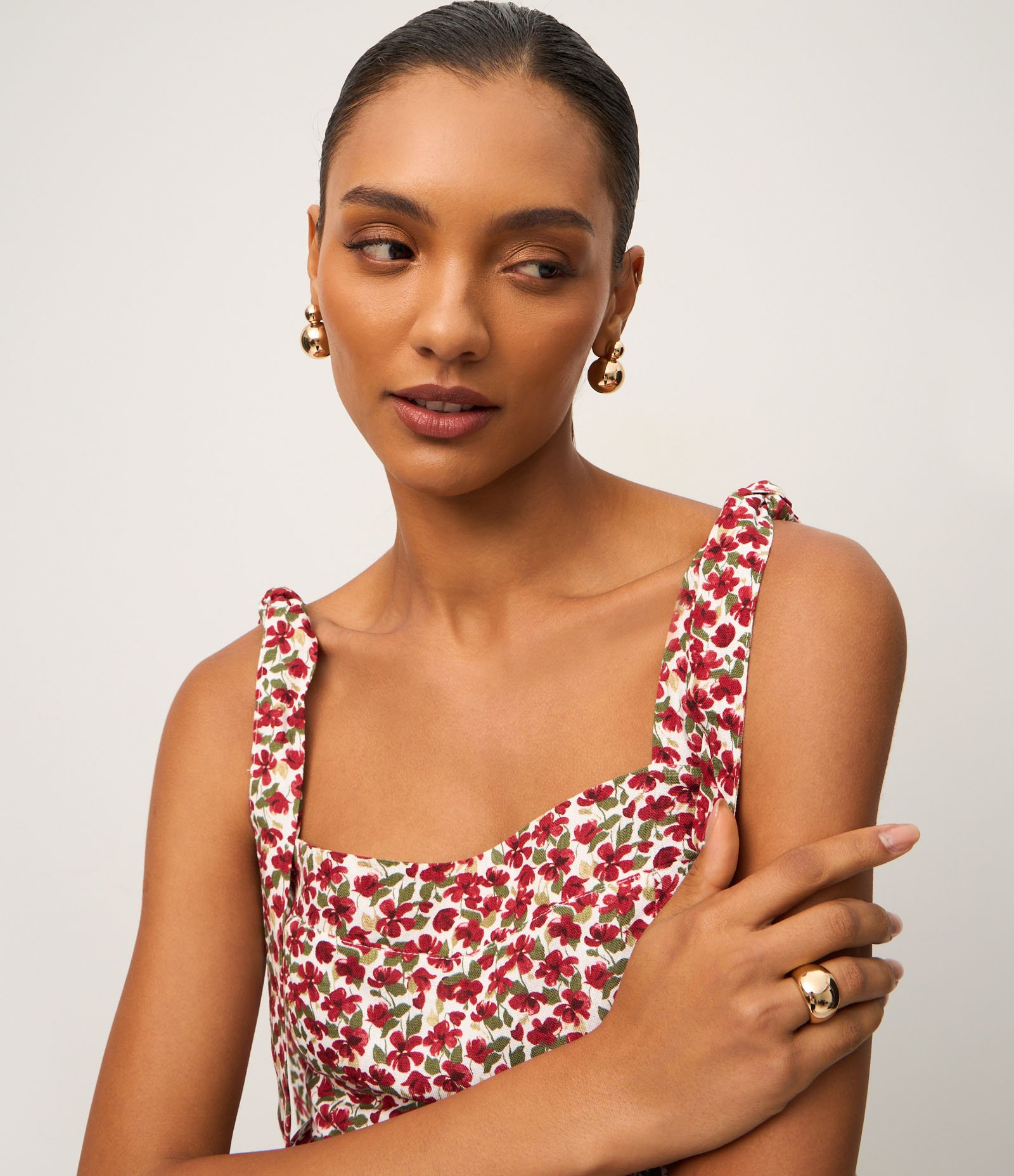 Blusa Peplum Floral com Alça de Amarração Vermelho 4