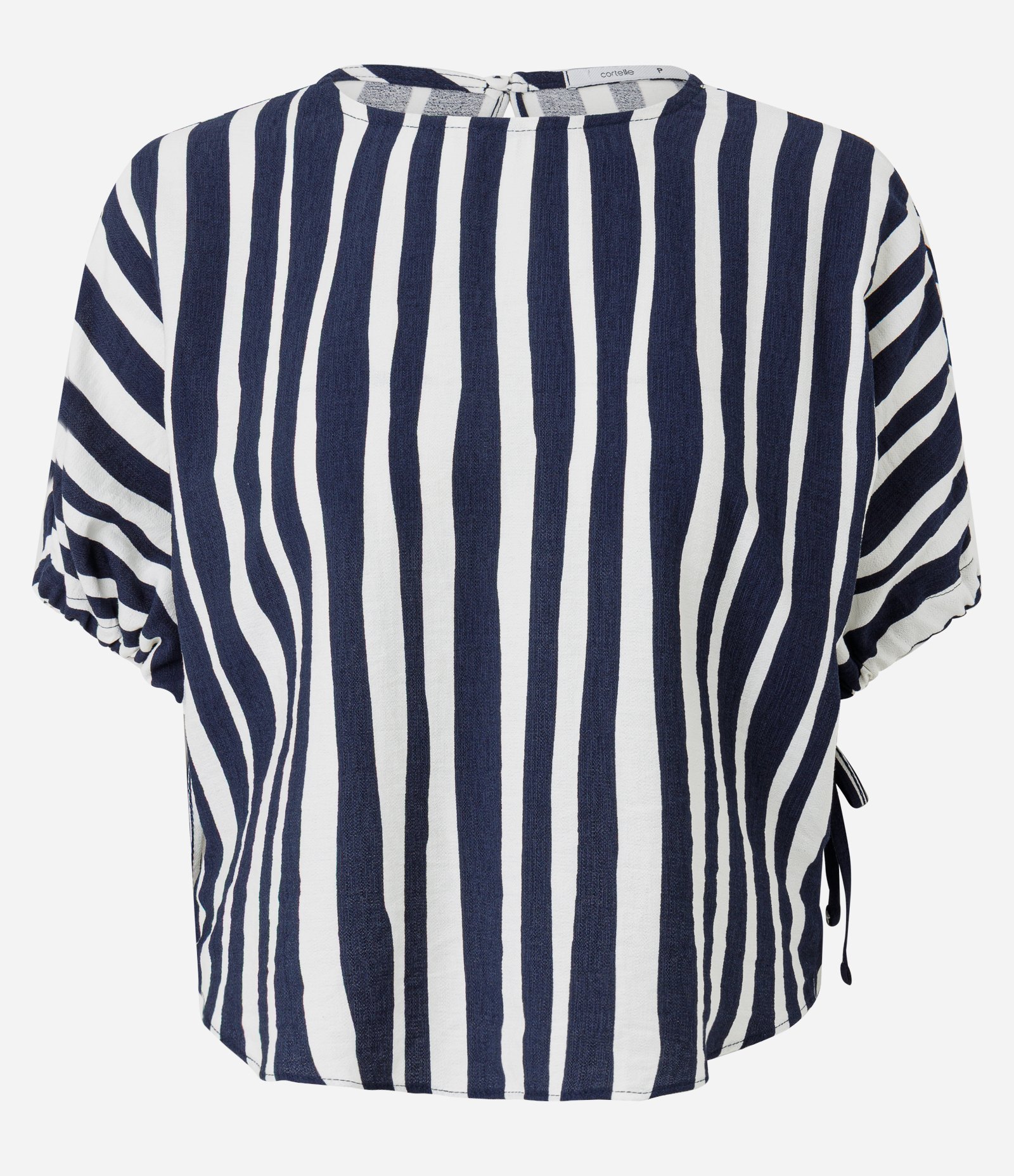 Blusa Manga Curta Maquinetado com Estampa Listrada Branco/Azul 5