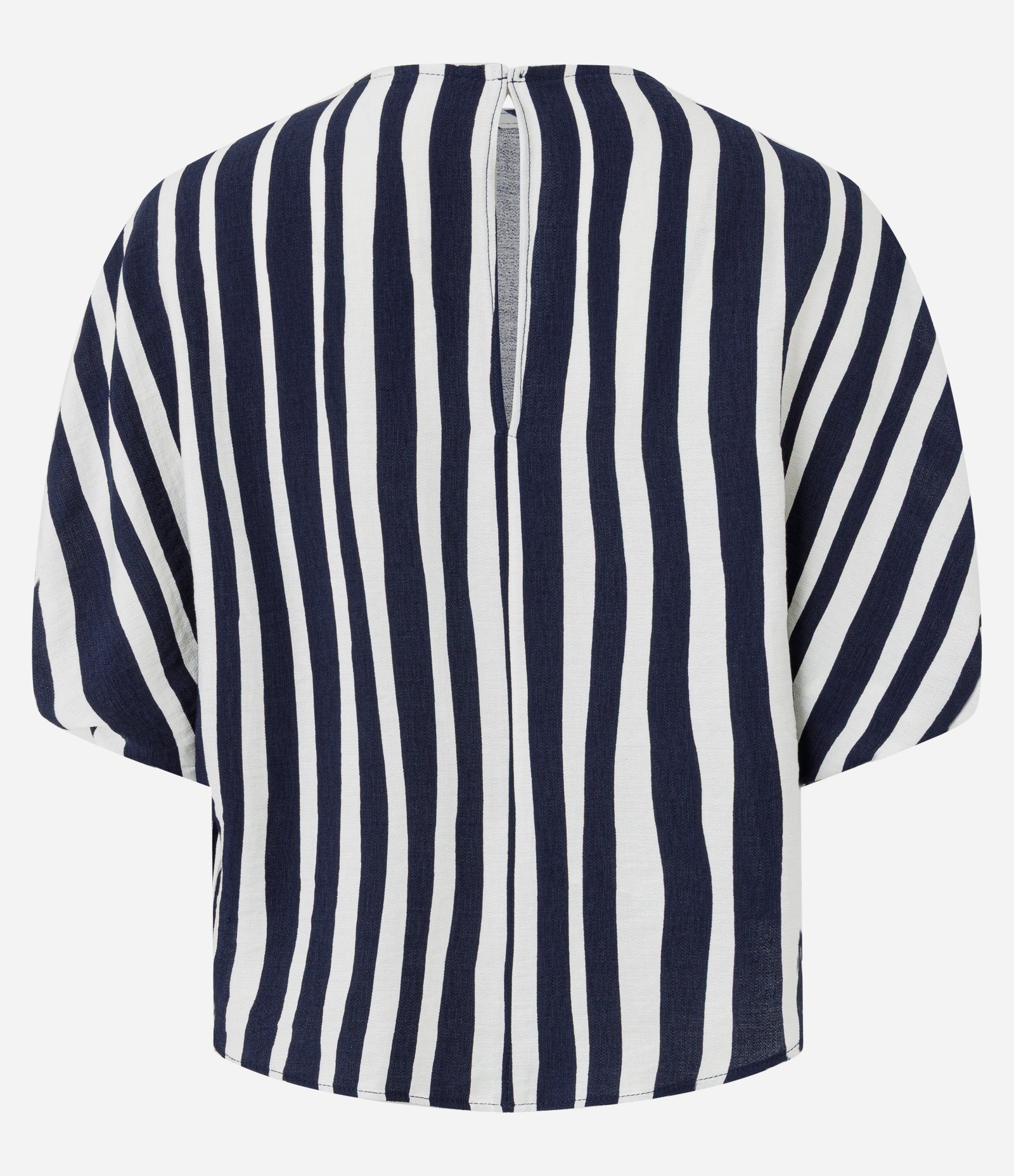 Blusa Manga Curta Maquinetado com Estampa Listrada Branco/Azul 6