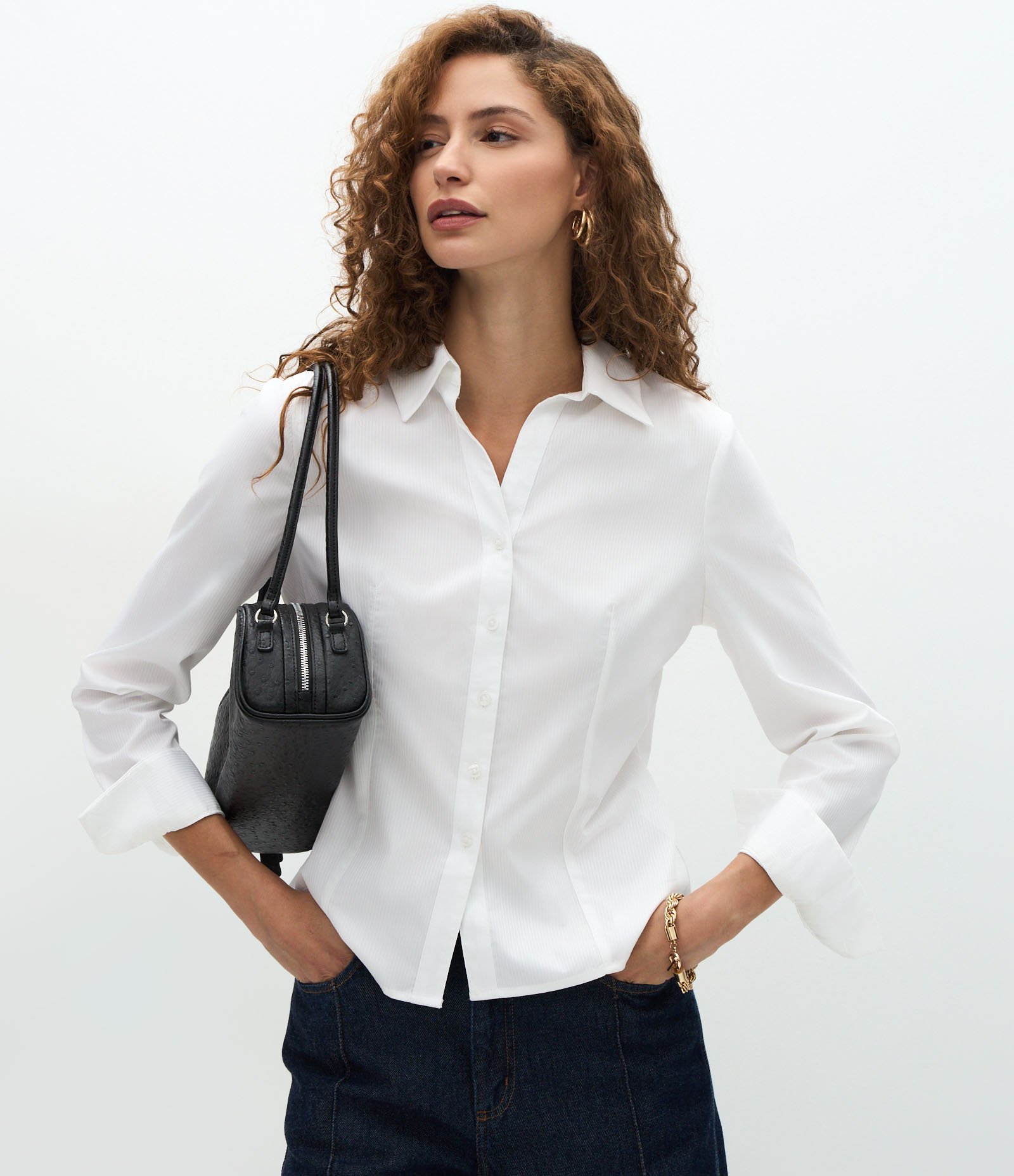 Camisa em Tricoline Estruturada com Barra Arredondada Branco 1